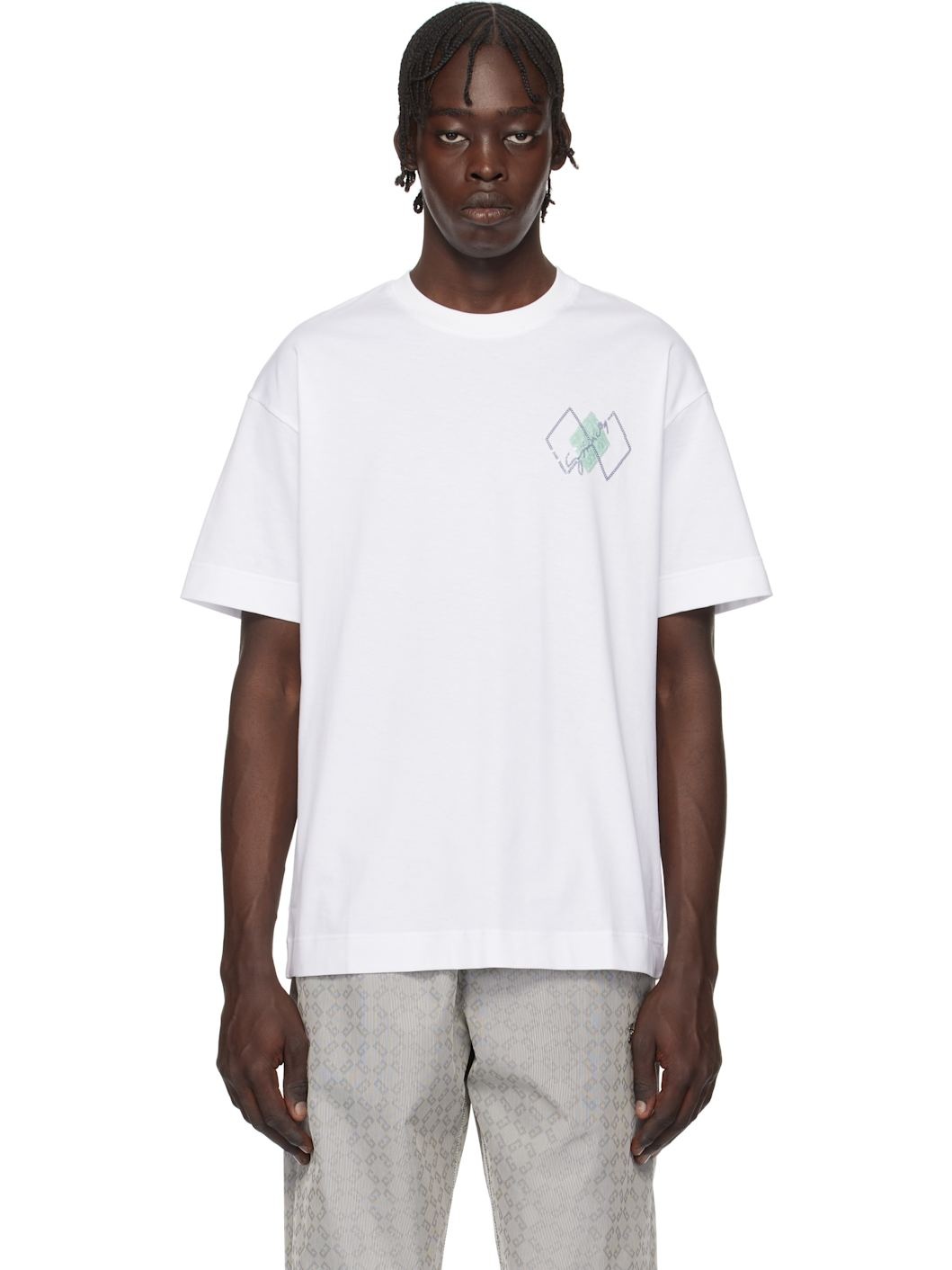 White Sequins Argyle Pattern T-shirt - 1