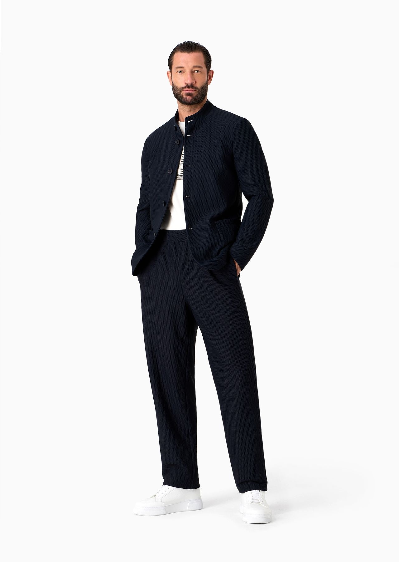 Technical waffle flat-front trousers - 4