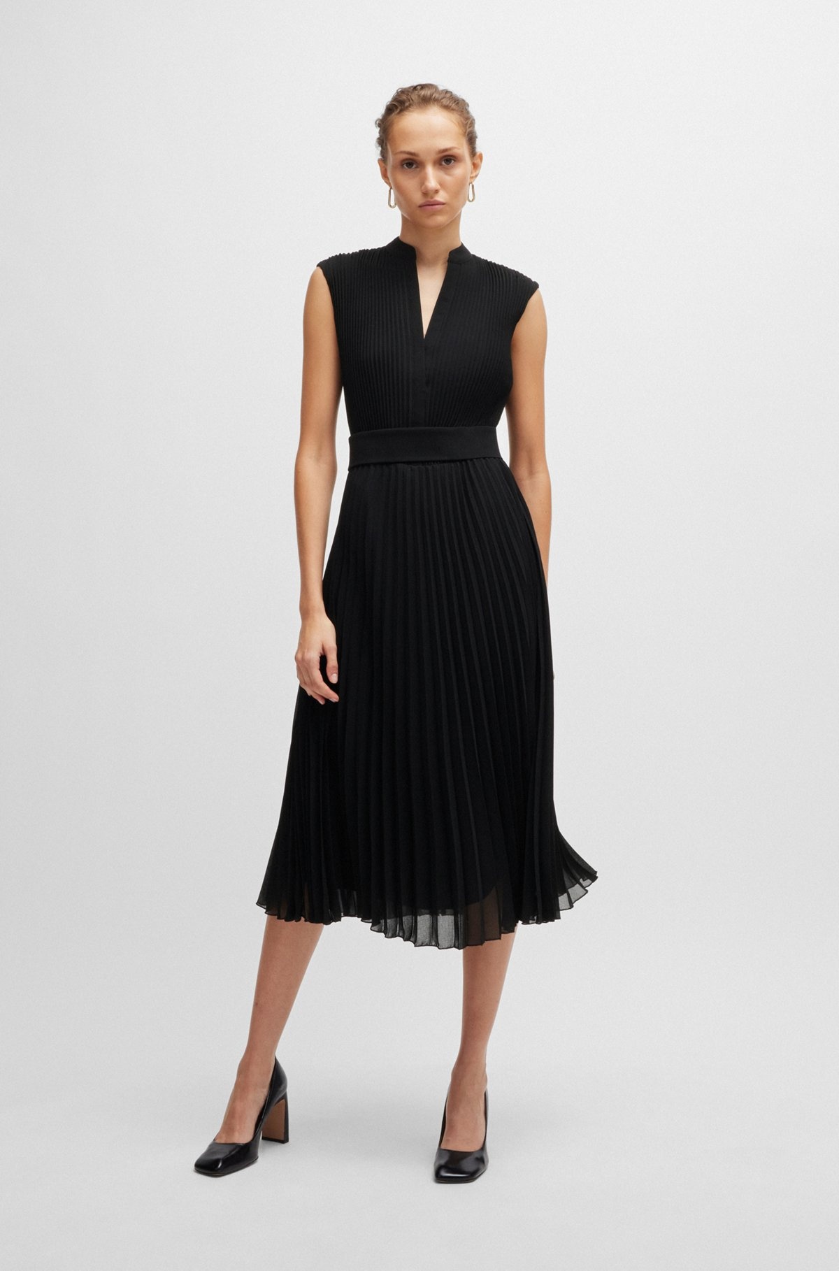 PLISSÉ-CREPE DRESS WITH NOTCH NECKLINE - 3