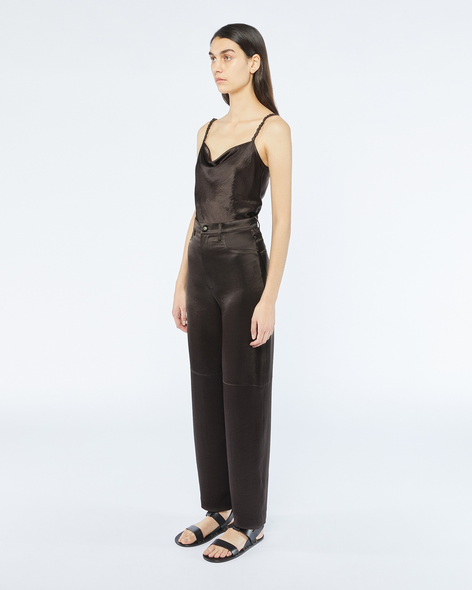 RADHA - Slip satin trousers - Espresso - 4