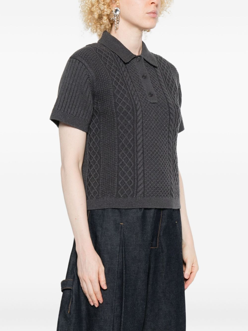 cable-knit polo-neck polo top - 3