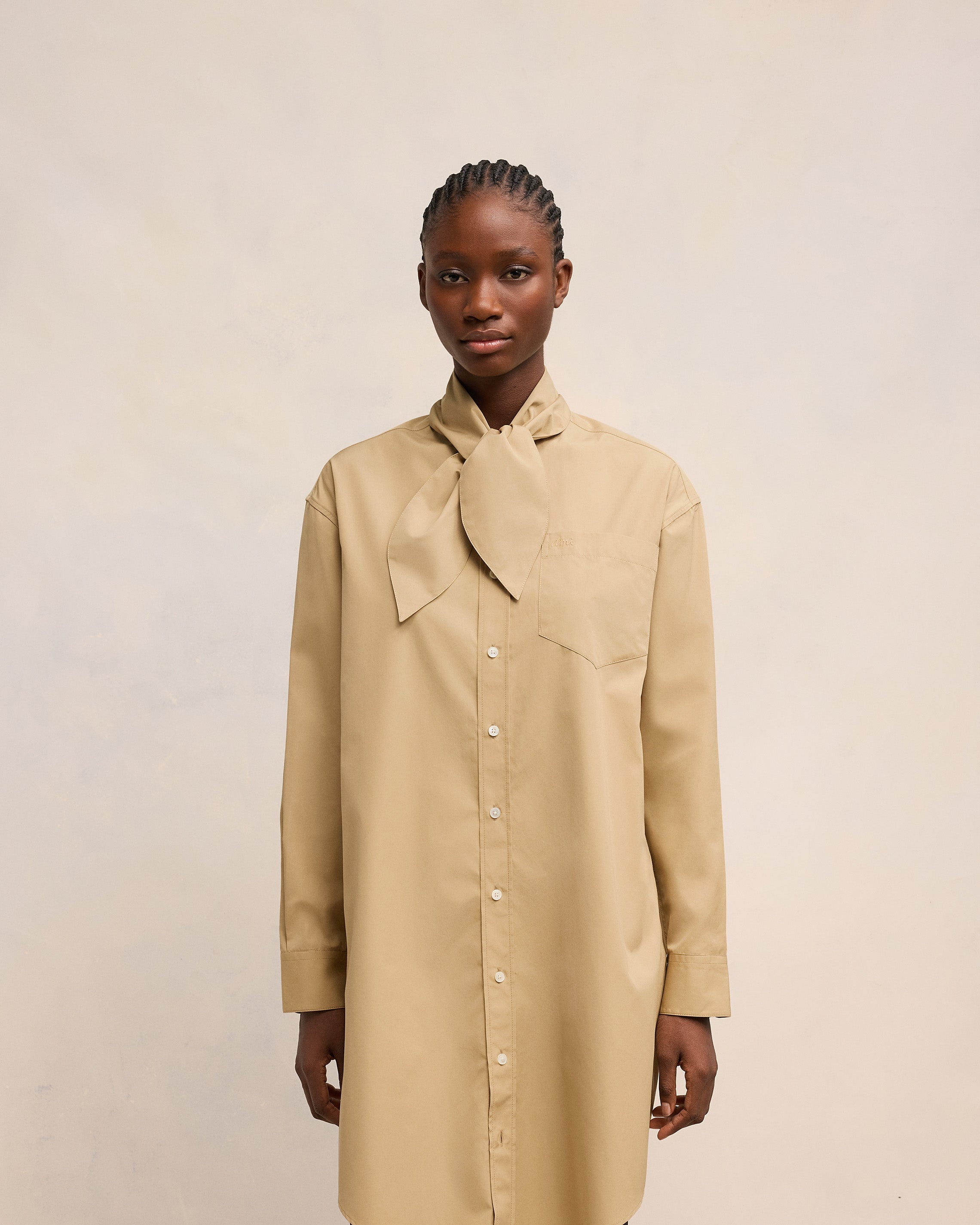 SCARF COLLAR SHIRT DRESS - 3