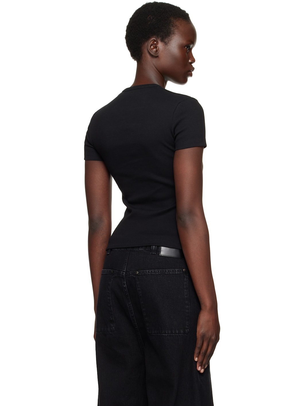 Black 'Off' Stamp Rib Basic T-shirt - 3
