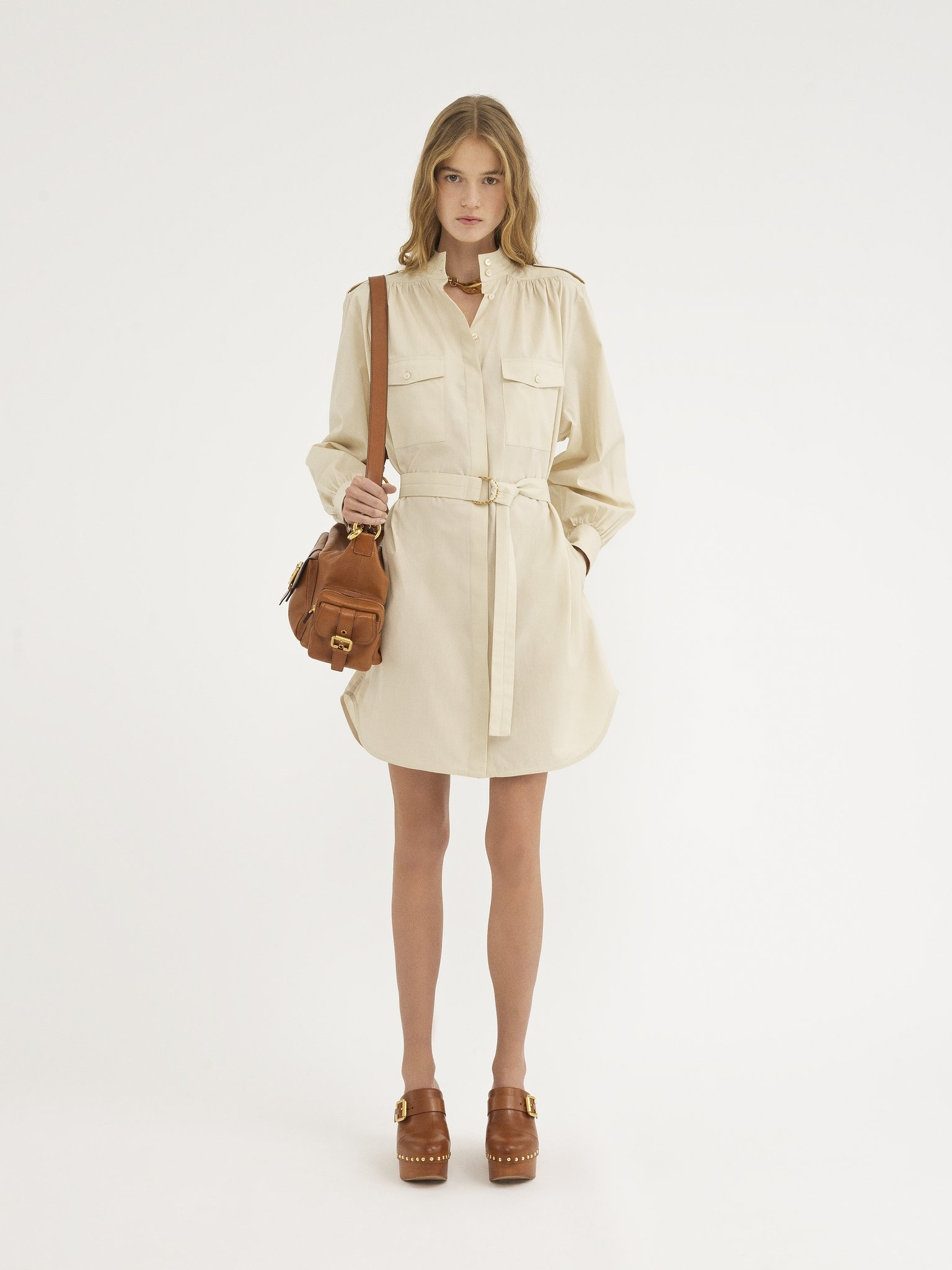 UTILITARIAN SHIRT DRESS IN LIGHT COTTON POPLIN - 3