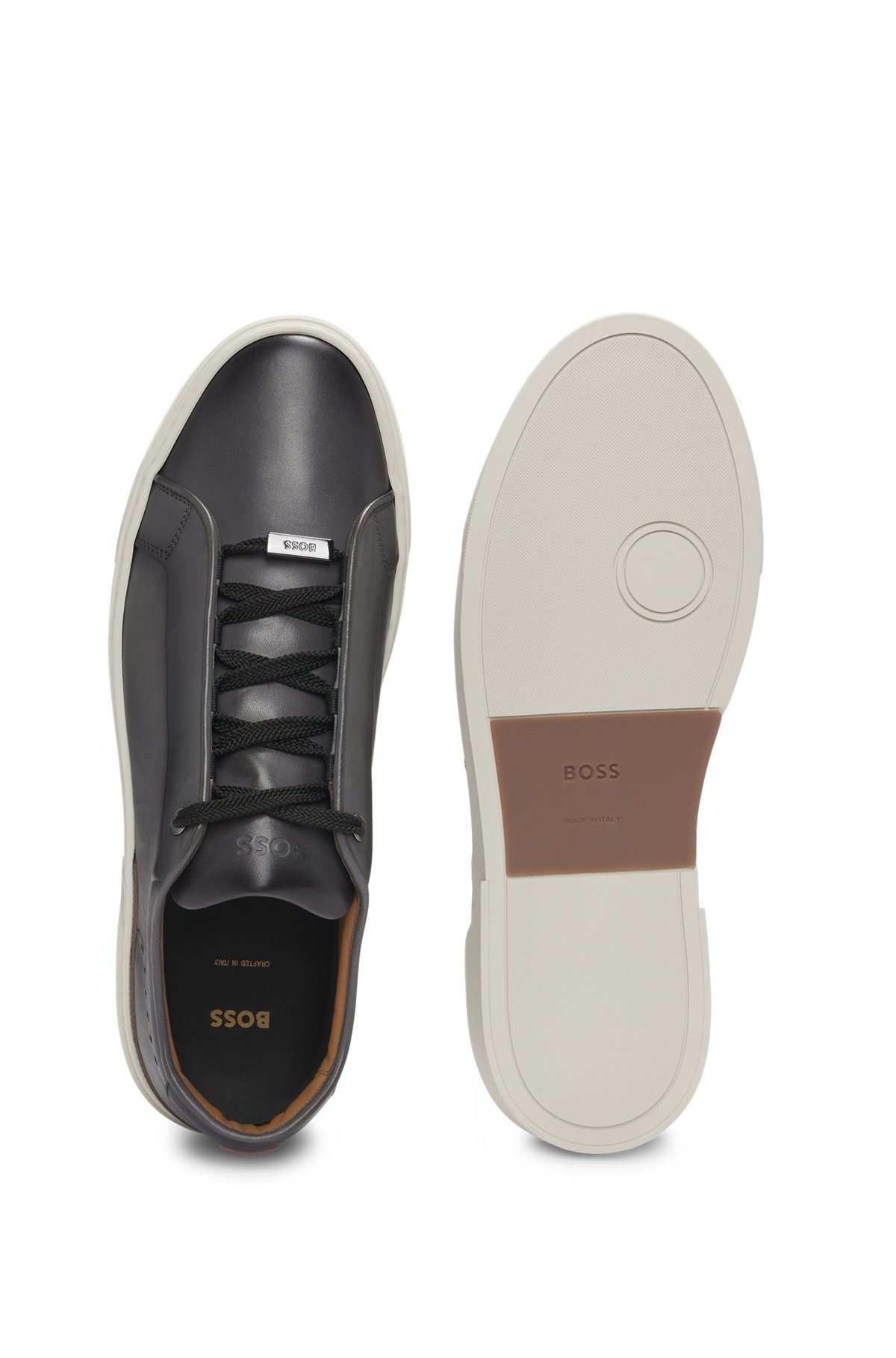 BOSS GARY LOW-TOP TRAINERS IN BURNISHED LEATHER | REVERSIBLE