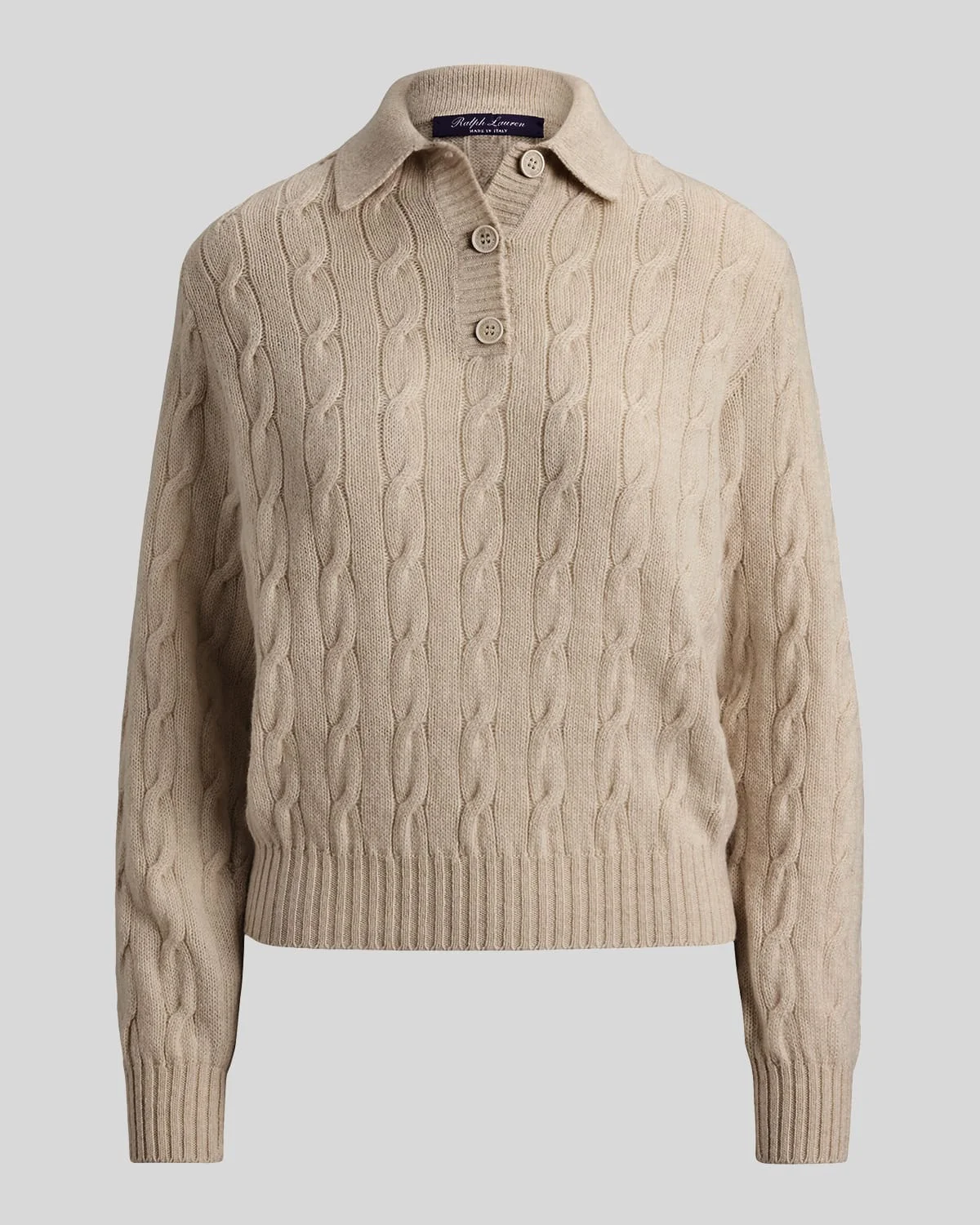 Lofty Cashmere Cable Knit Polo Sweater - 1
