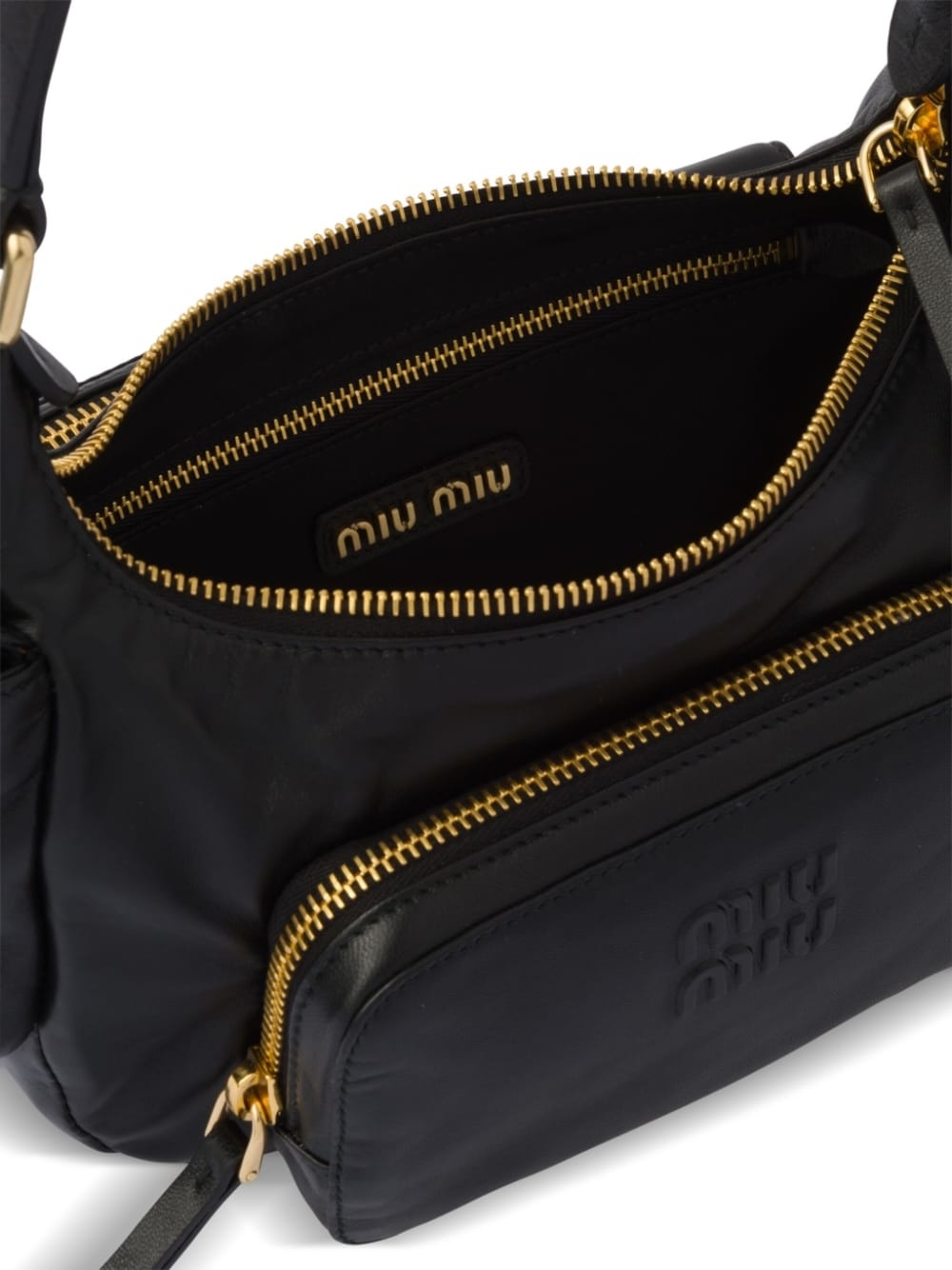 バッグ MIUMIU meatless logo shoulder bag Logo leather shoulder bag in black - Miu Miu | Mytheresa