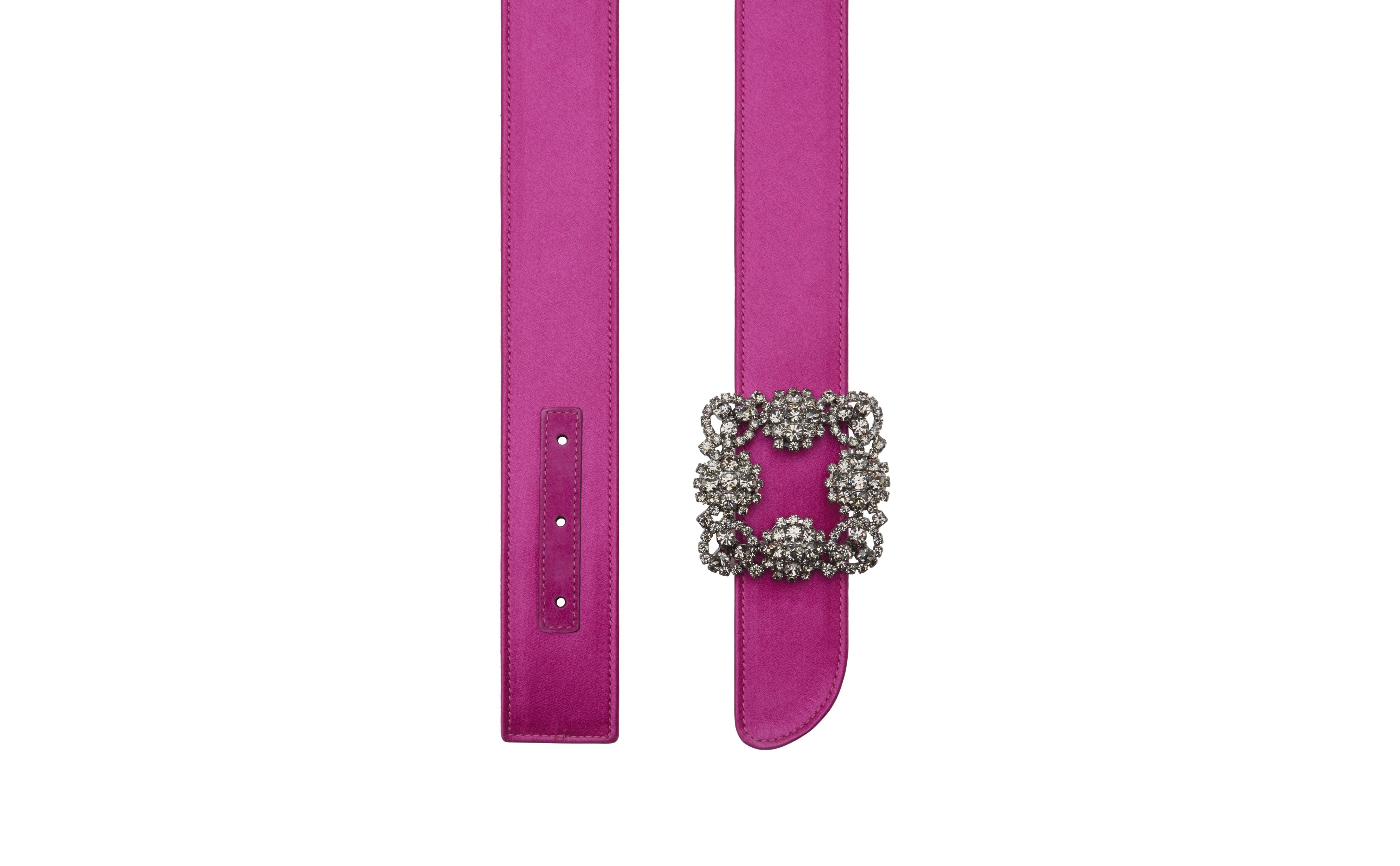 Fuchsia Satin Crystal Buckled Belt - 3