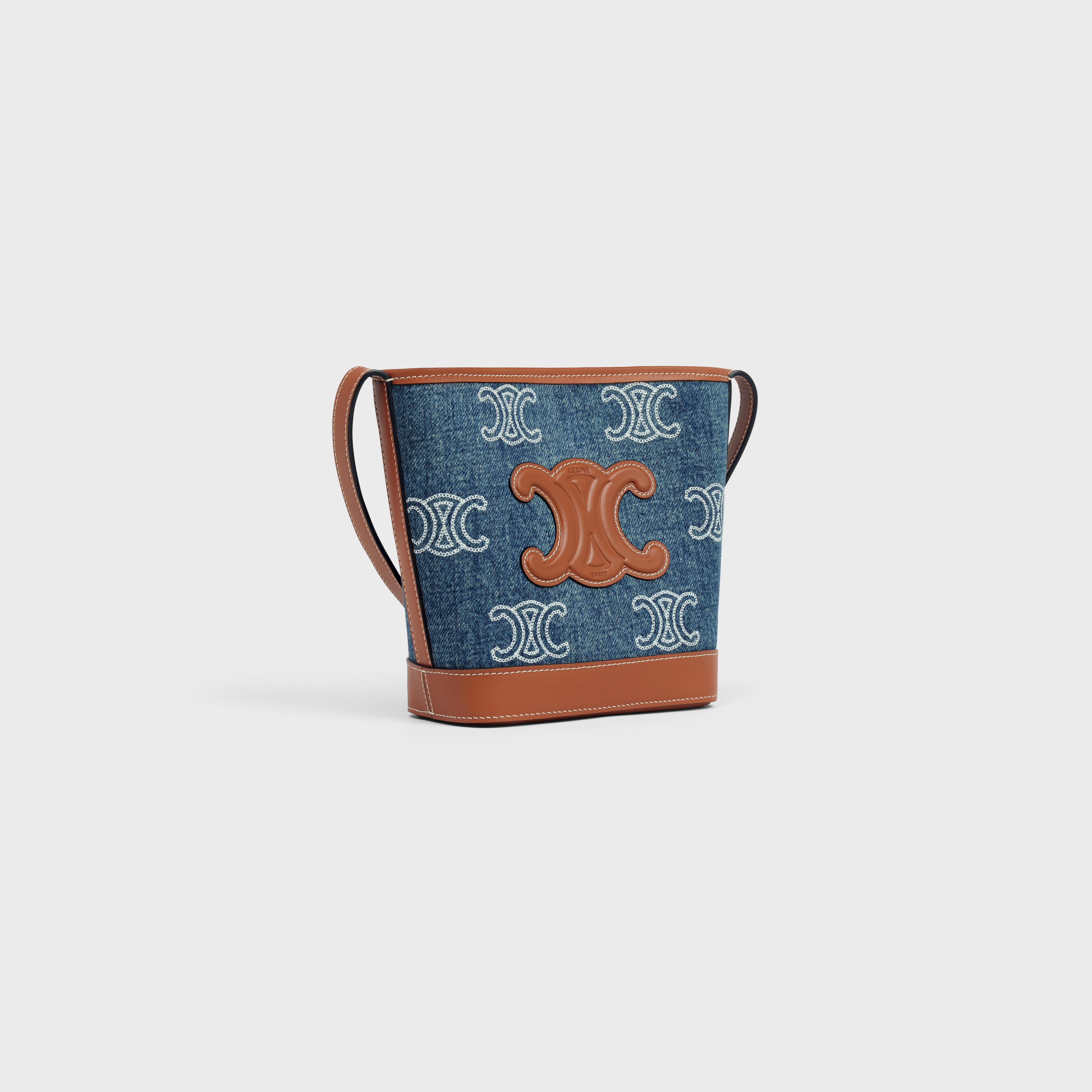 MINI BUCKET CUIR TRIOMPHE in DENIM WITH TRIOMPHE ALL-OVER EMBROIDERY AND CALFSKIN - 2