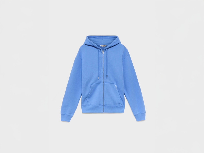 MENS FRONT ZIP HOODIE IN WASHED BLUE - 1