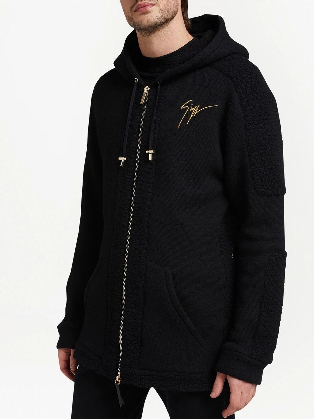 zip-front shearling-trim hoodie - 3