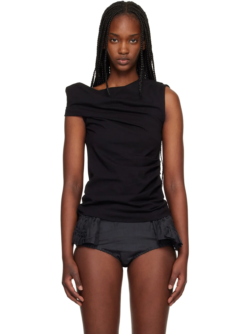 Black Draped Tank Top - 1