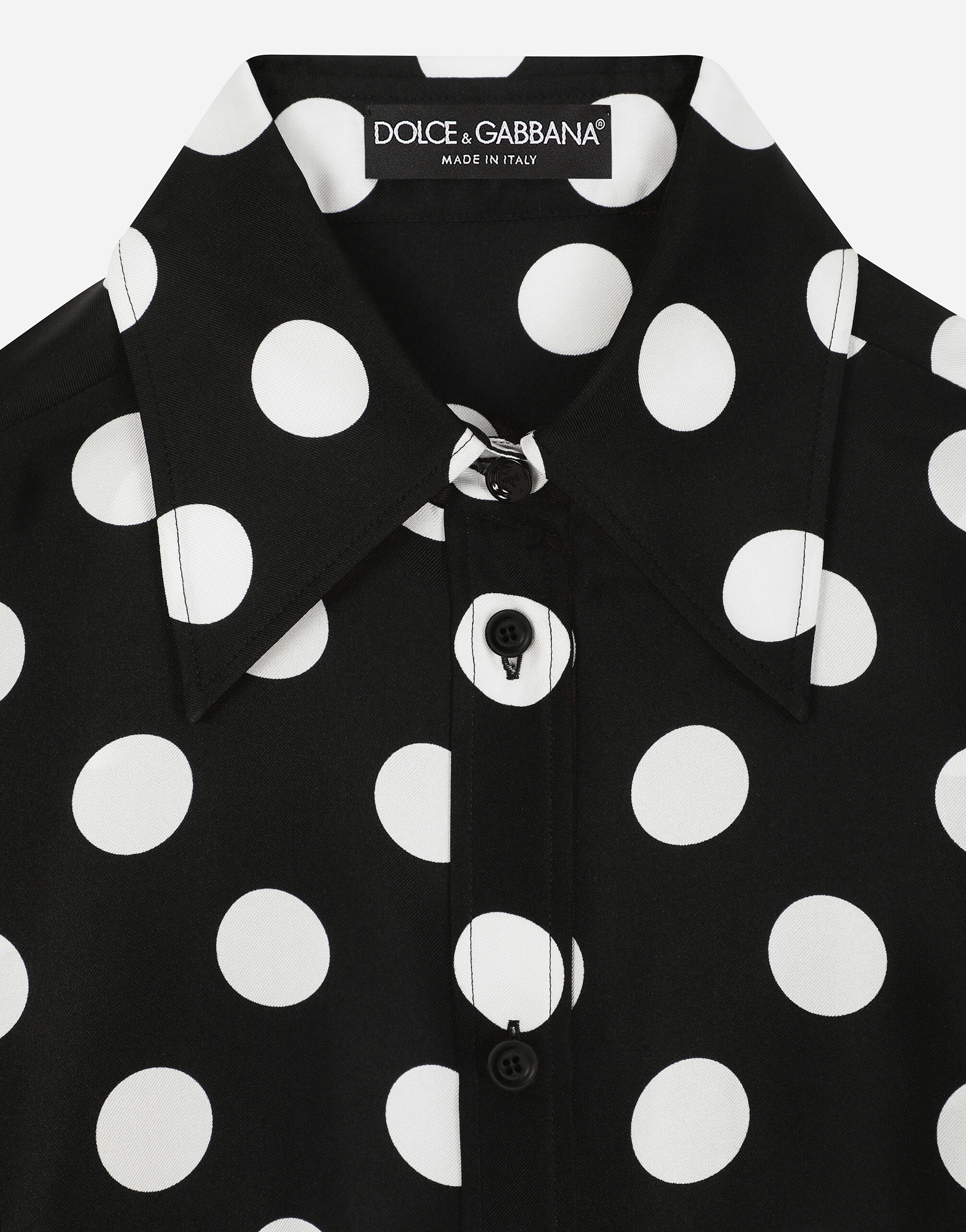 Silk twill shirt with polka-dot print - 6