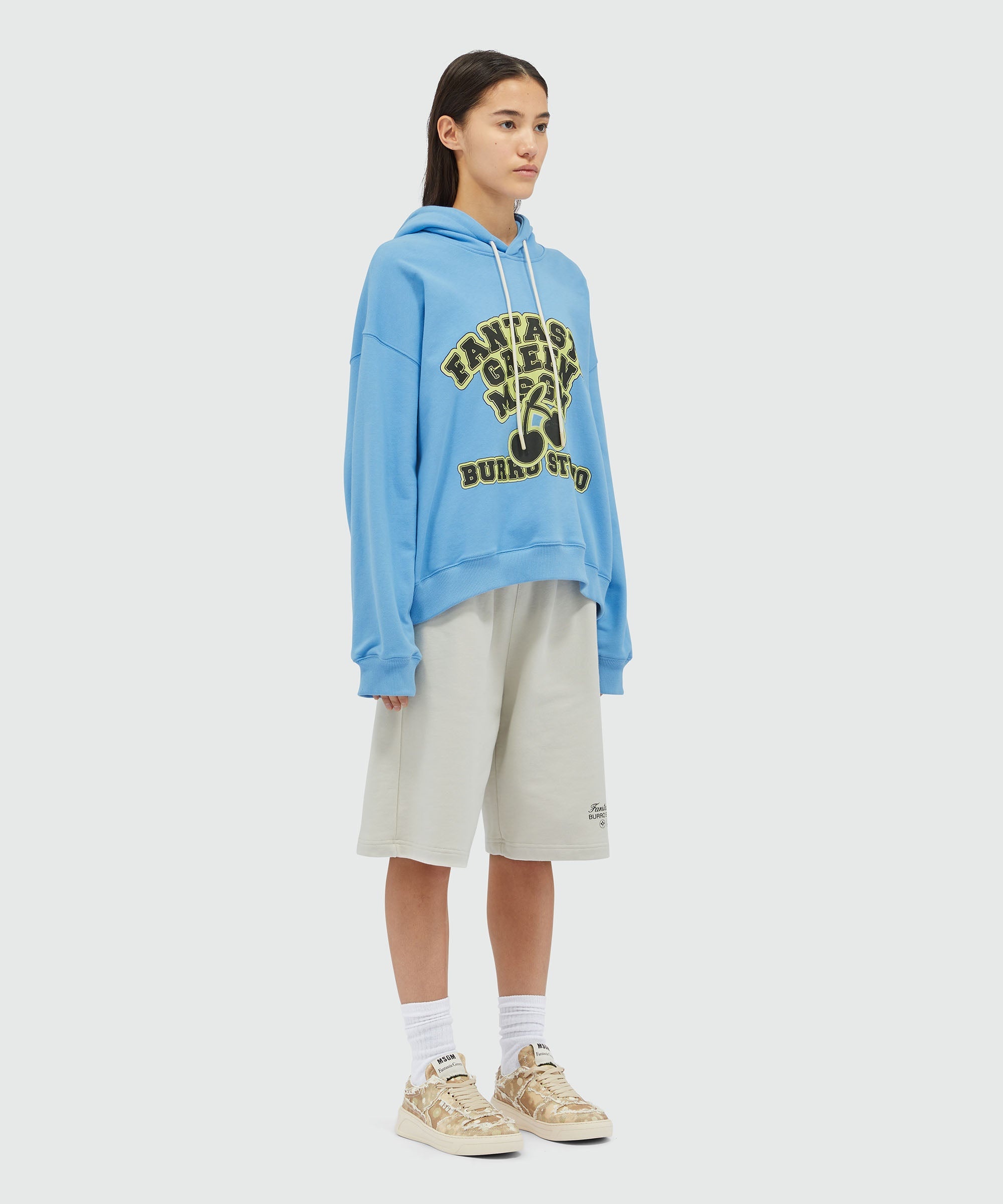 Organic cotton "Fantastic Green Burro Studio" light blue hooded-sweatshirt - 4