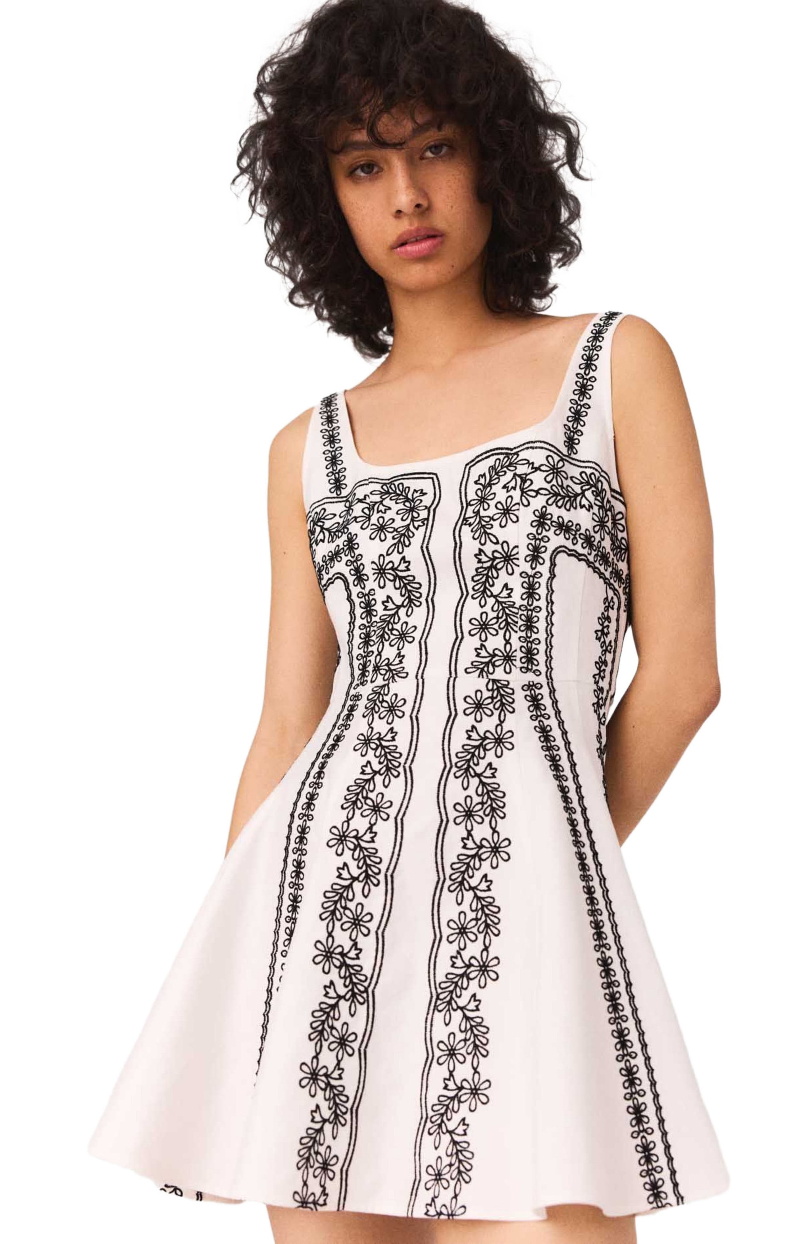 maje Mini embroidered strap dress in Ecru /Black at Nordstrom - 4