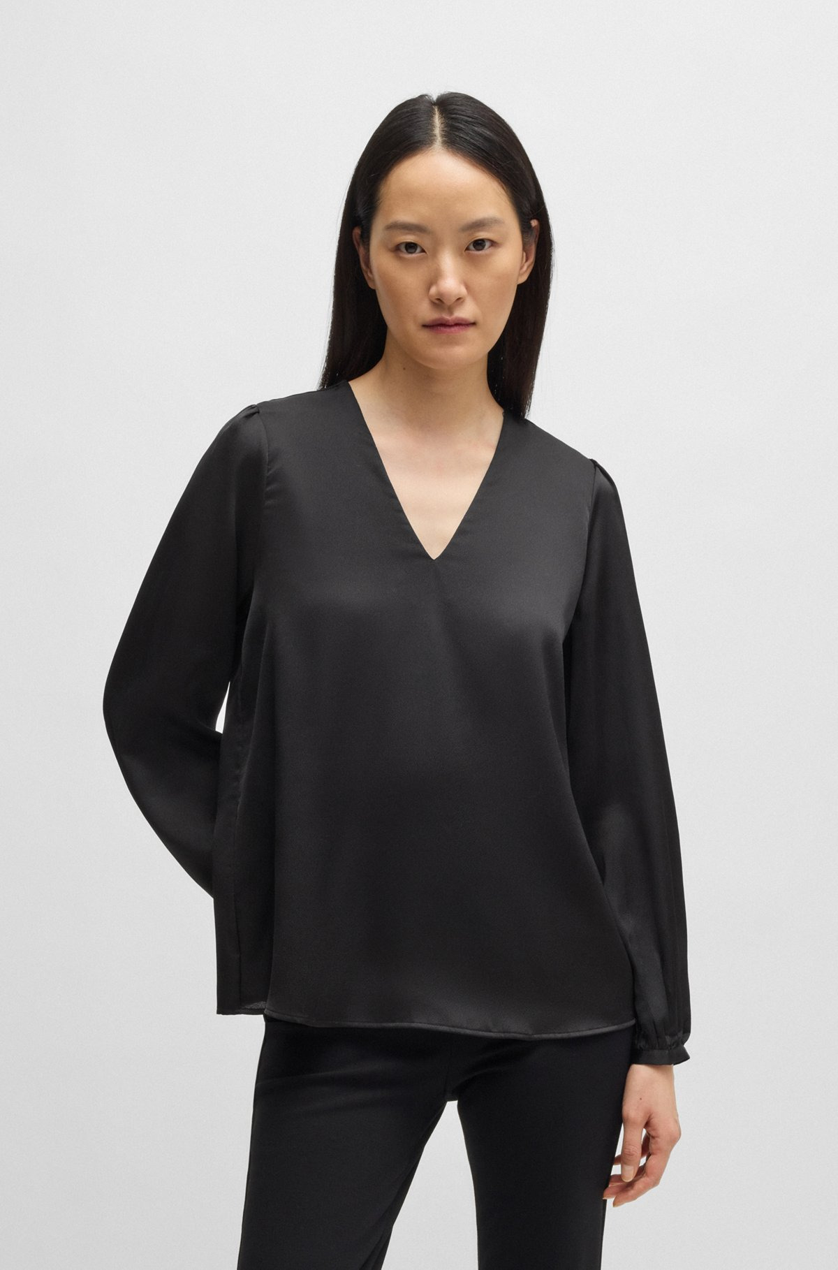 REGULAR-FIT BLOUSE WITH V NECKLINE IN HAMMERED SATIN - 2