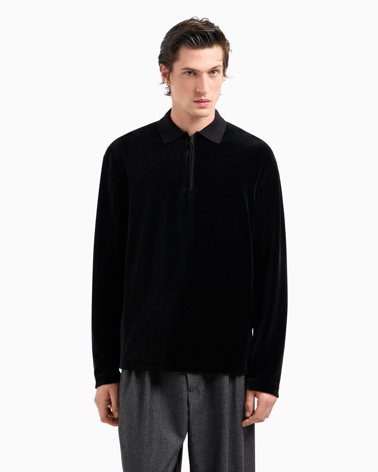 Long-sleeved chenille polo shirt - 4