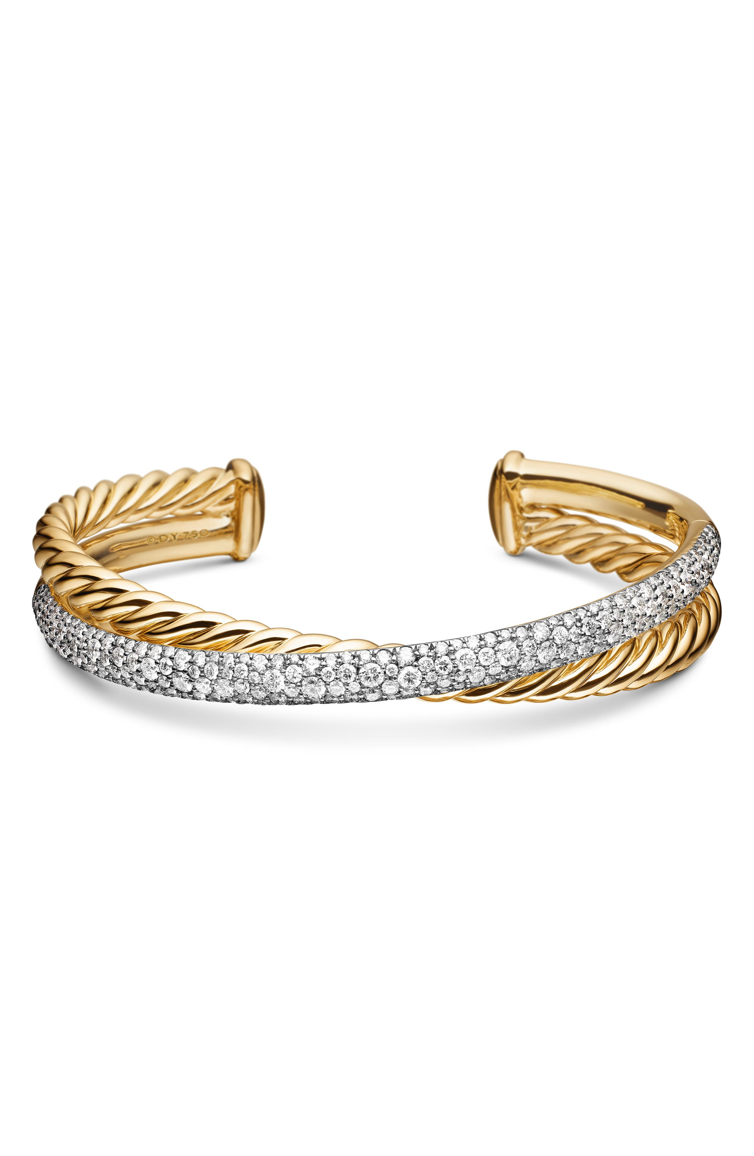 David Yurman Pavé Diamond Two-Row Crossover Cuff Bracelet in 18K Yellow Gold/Diamond at Nordstrom - 3
