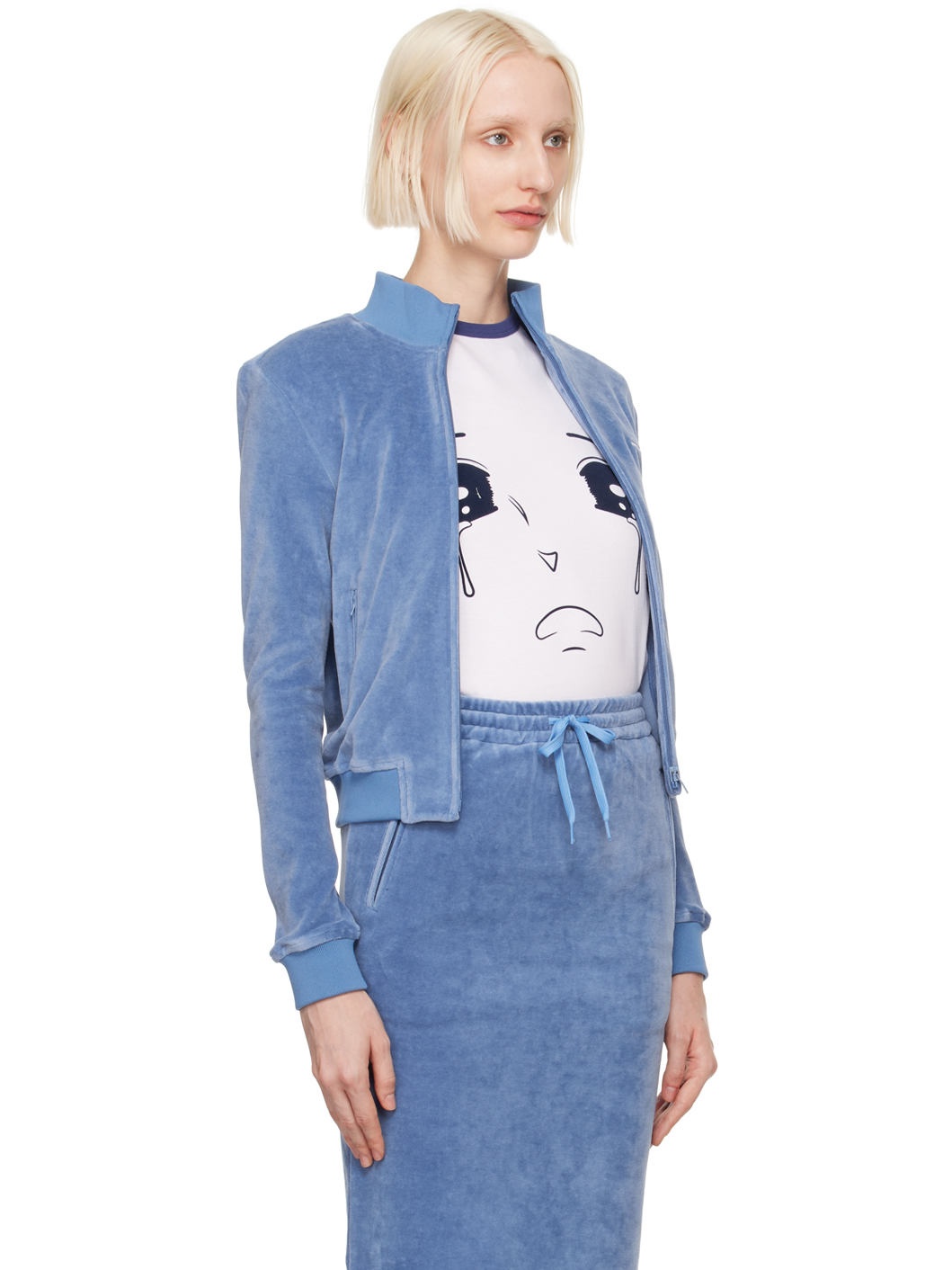 Blue Crop Zip-Up Track Jacket - 2