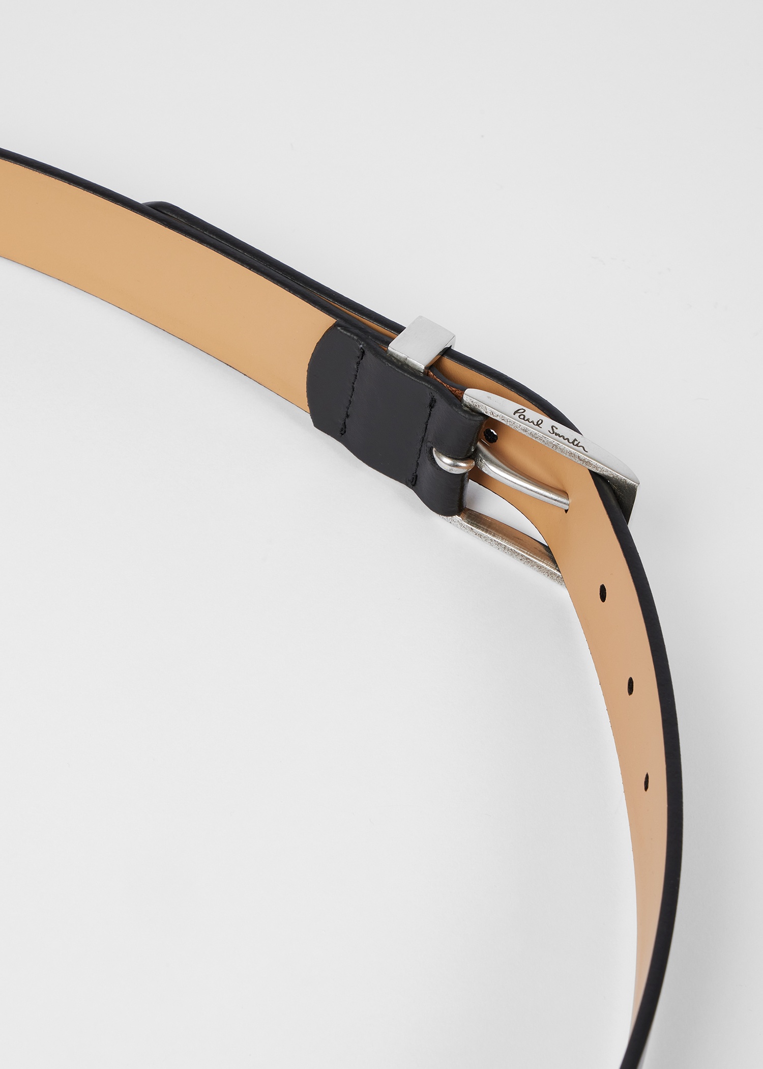 Black Leather Belt With 'Signature Stripe' Keeper - 3