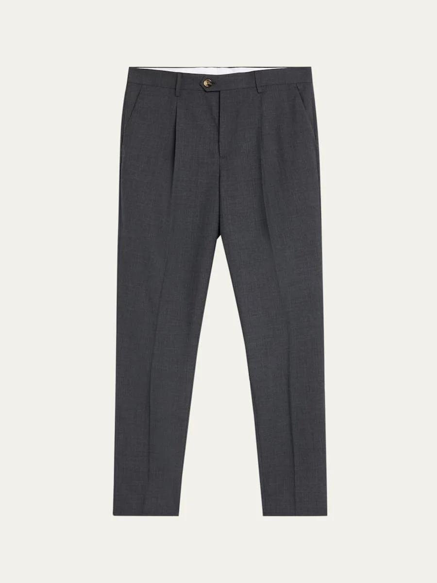 Men's Wool Sharkskin Pleated Pants - 1