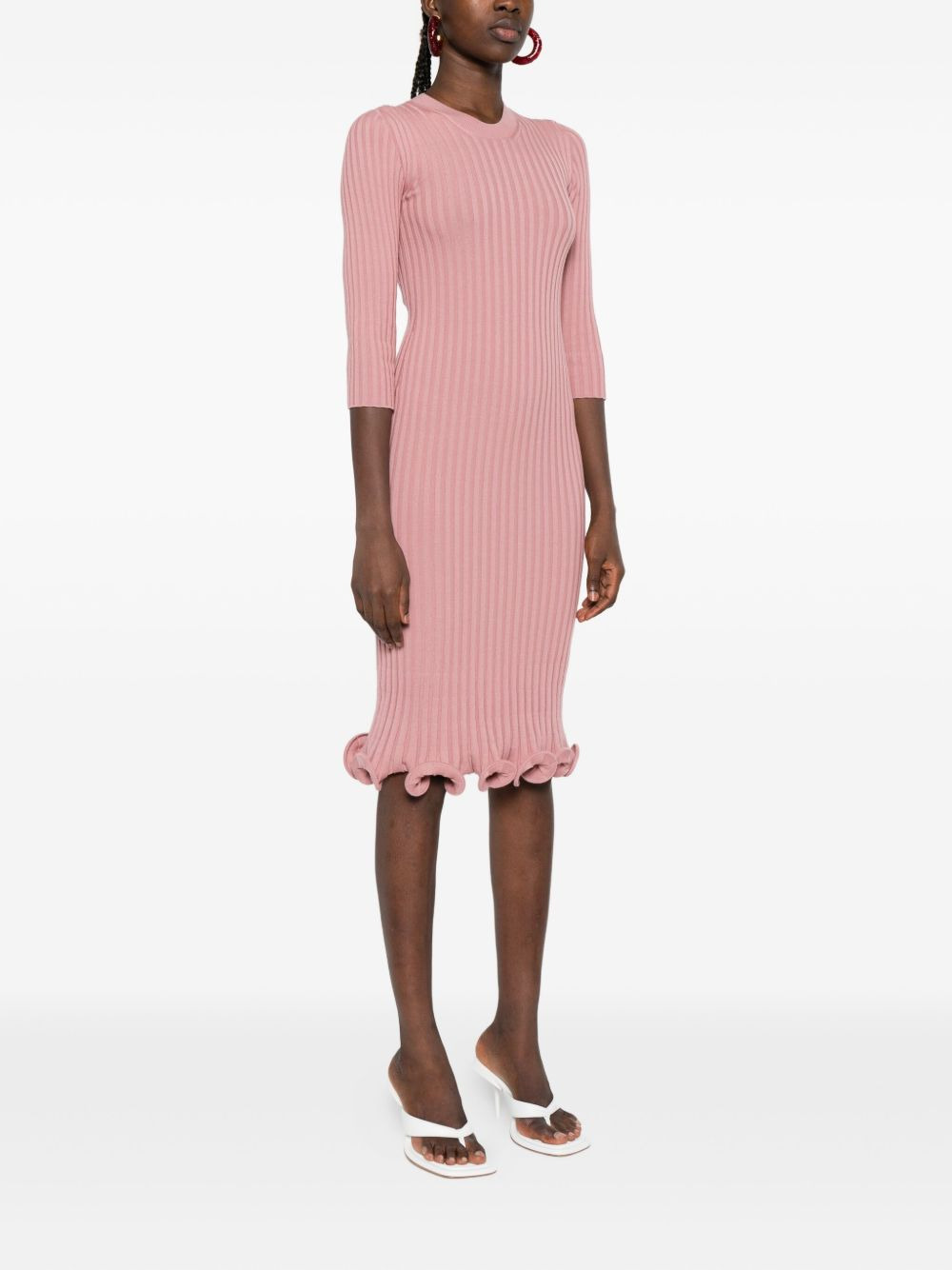 ribbed-knit ruffled midi dress - 3