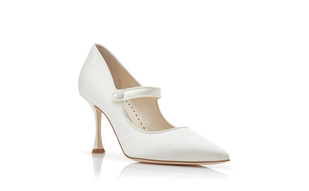 Cream Satin Pointed Toe Pumps - 3