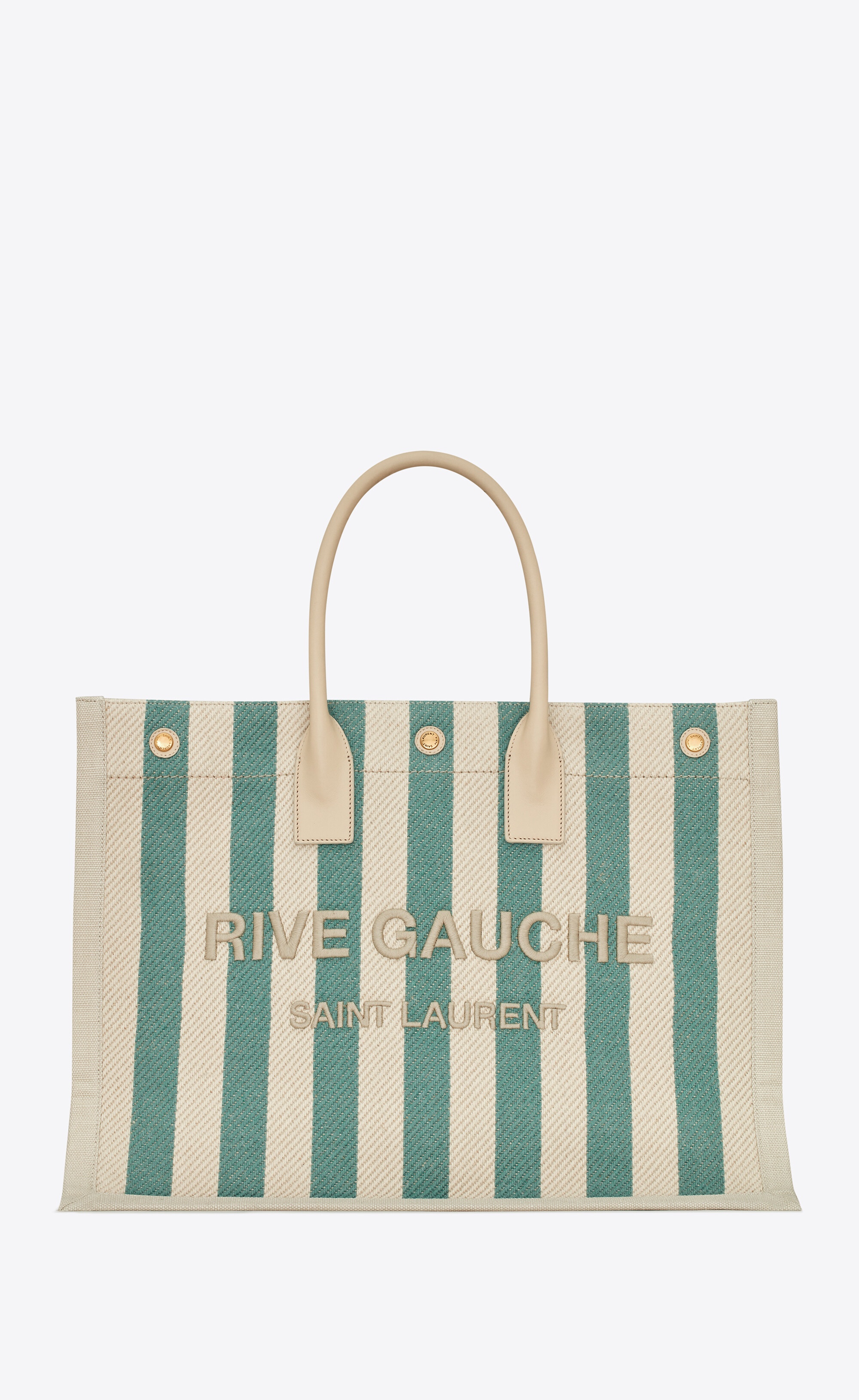 rive gauche tote bag in striped canvas and smooth leather - 1