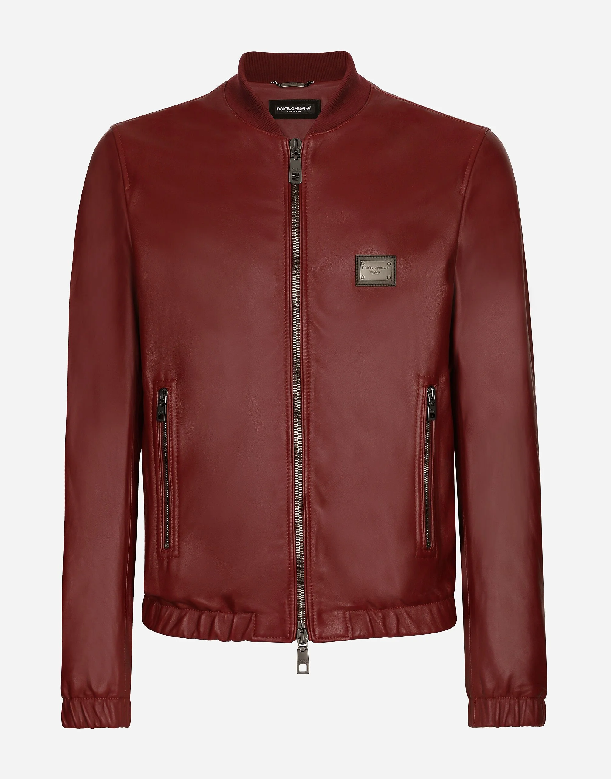 Leather jacket with branded tag - 1