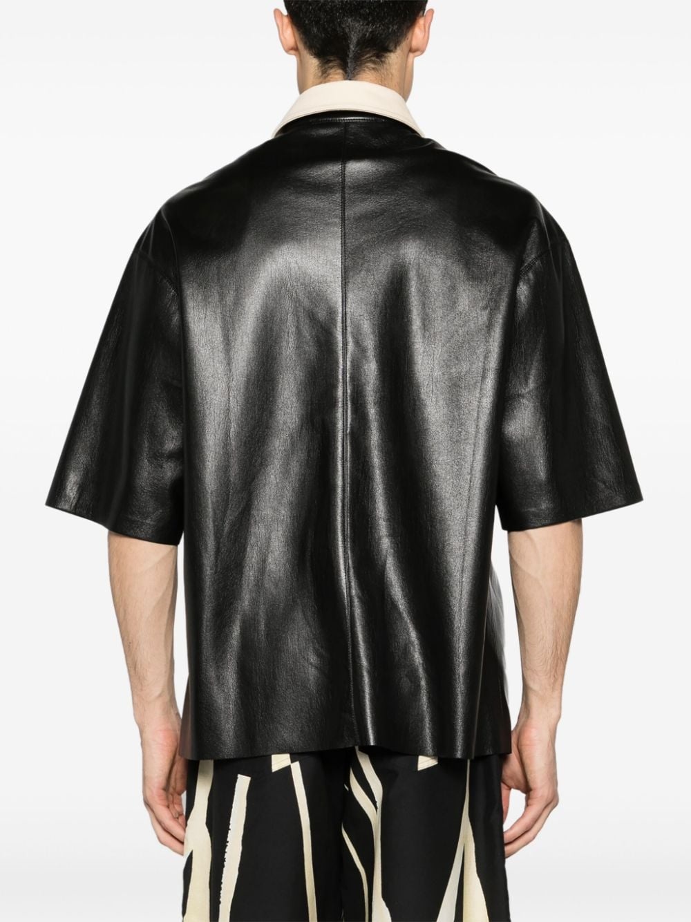 short-sleeve faux-leather shirt - 4