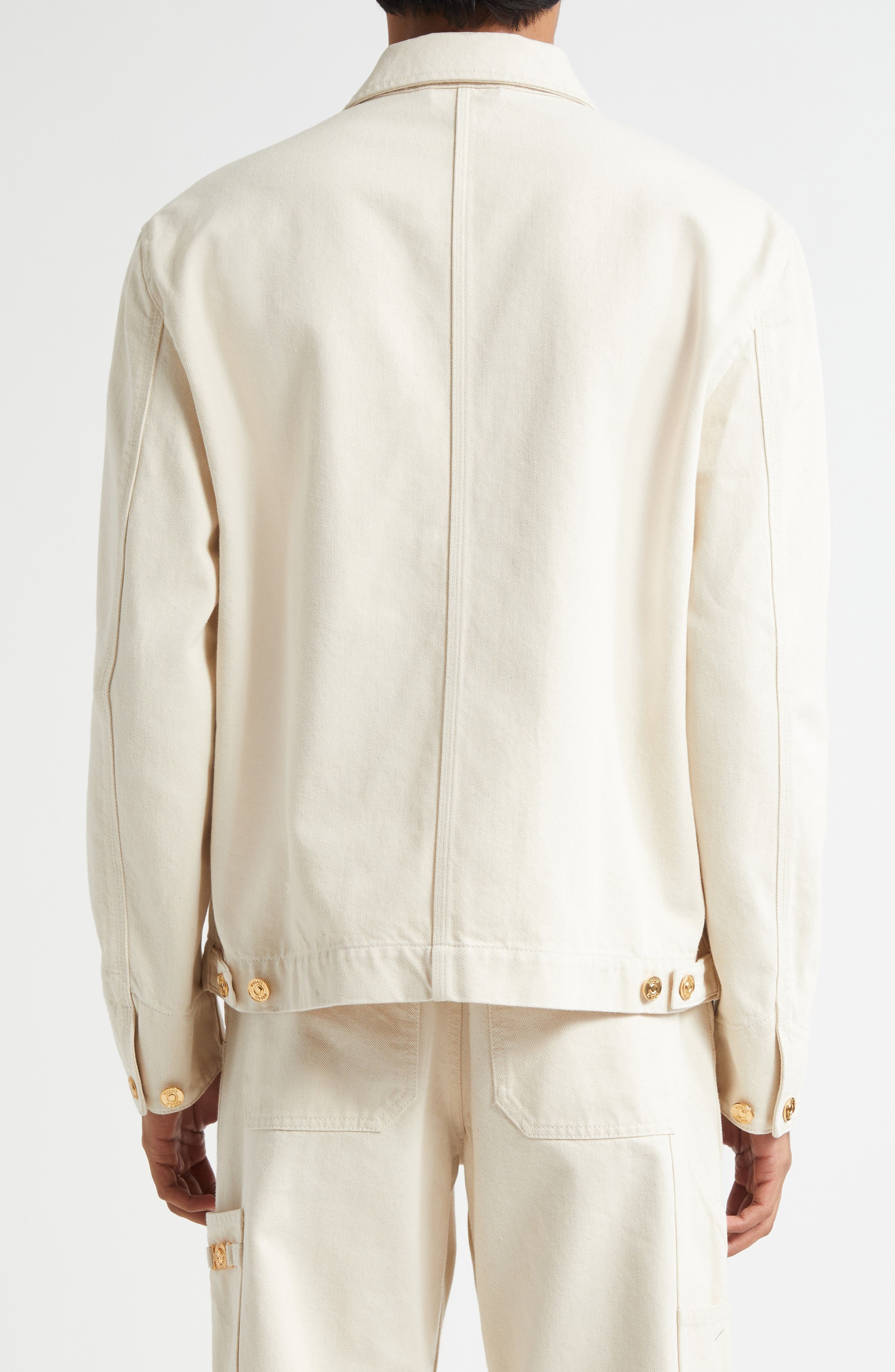 Versace Medusa Biggie Carpenter Denim Jacket in Ecru at Nordstrom - 2