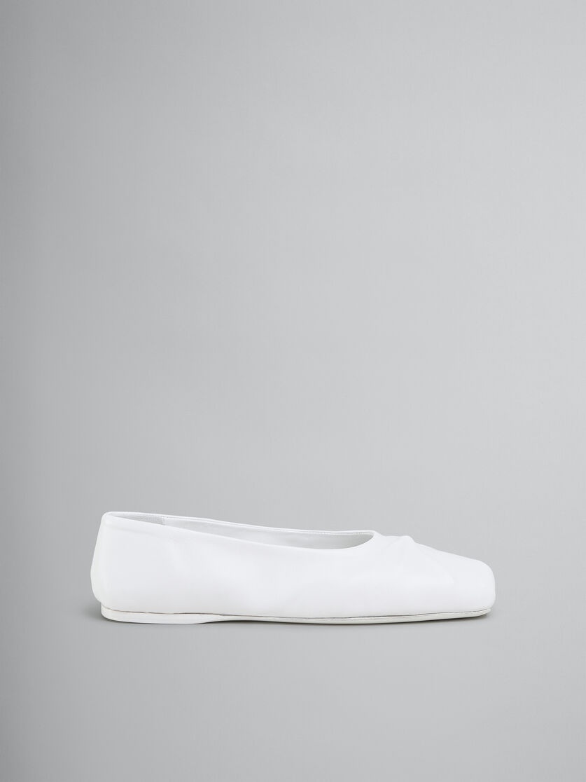 WHITE NAPPA LEATHER SEAMLESS LITTLE BOW BALLET FLAT - 1