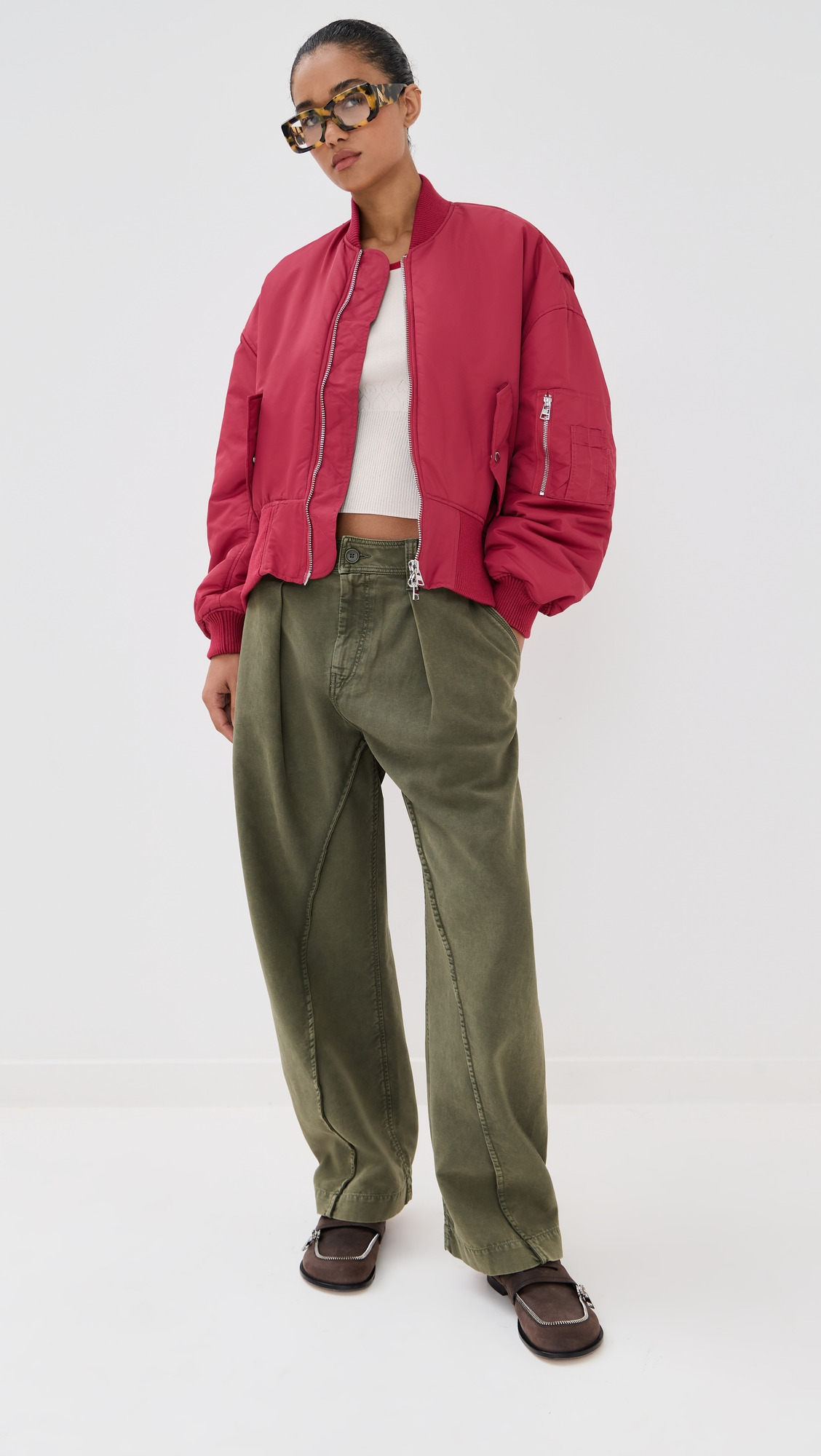 Oversized Curved Hem Bomber Jacket - 4