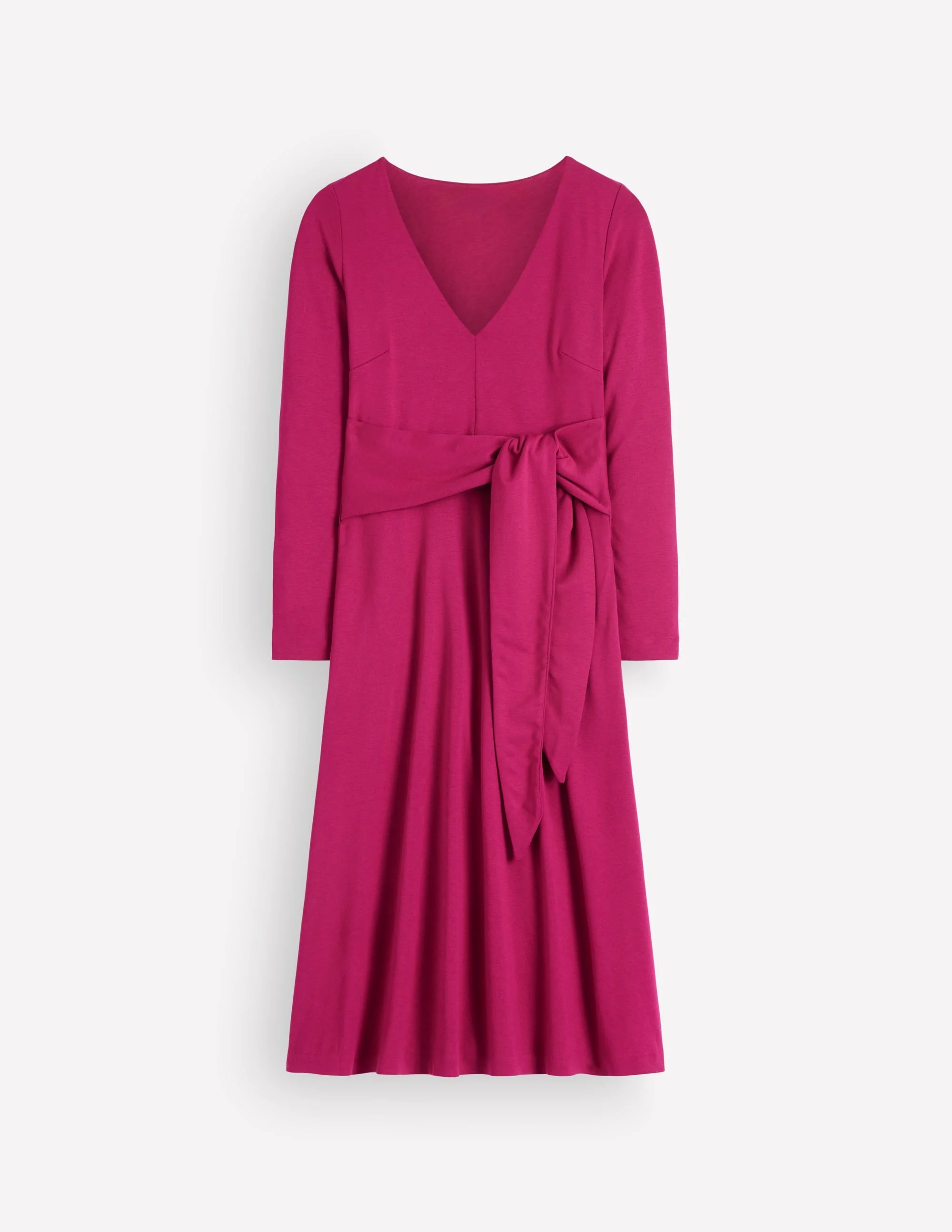 Tie Waist Ponte Dress-Beetroot Red - 1