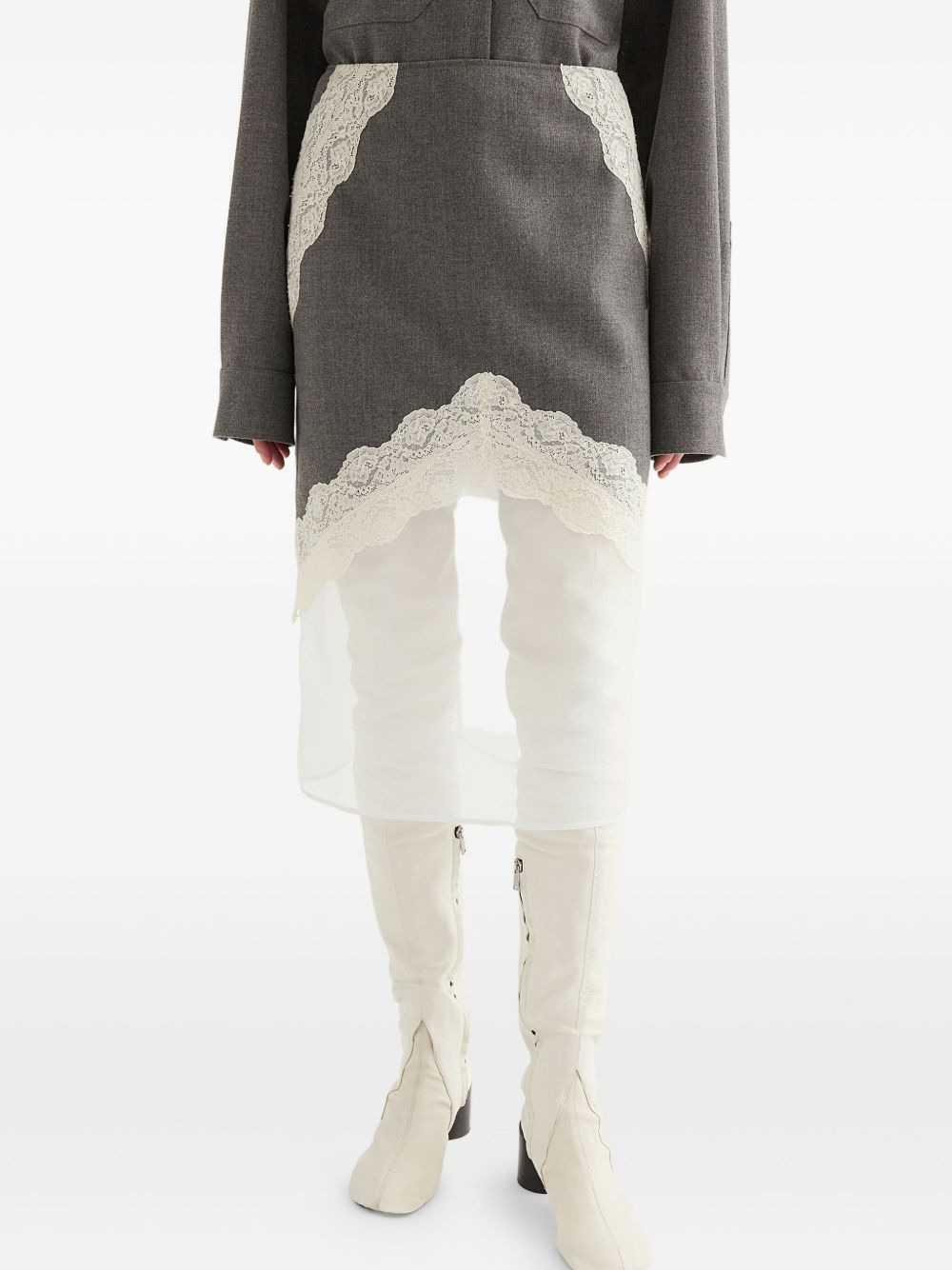 lace-trimmed layered skirt - 2