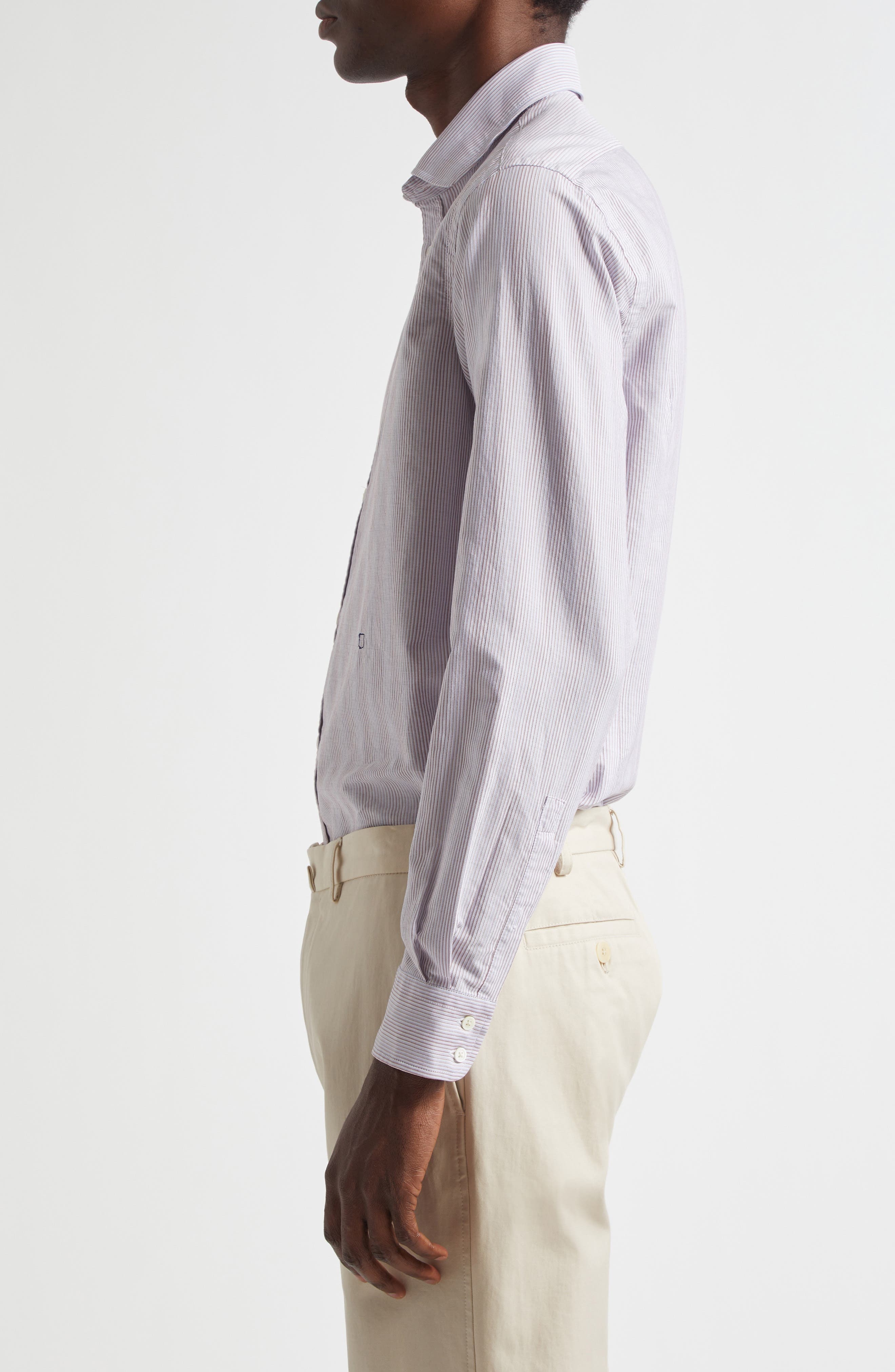 Massimo Alba Canary Stripe Cotton Button-Up Shirt in Ruggine at Nordstrom - 3