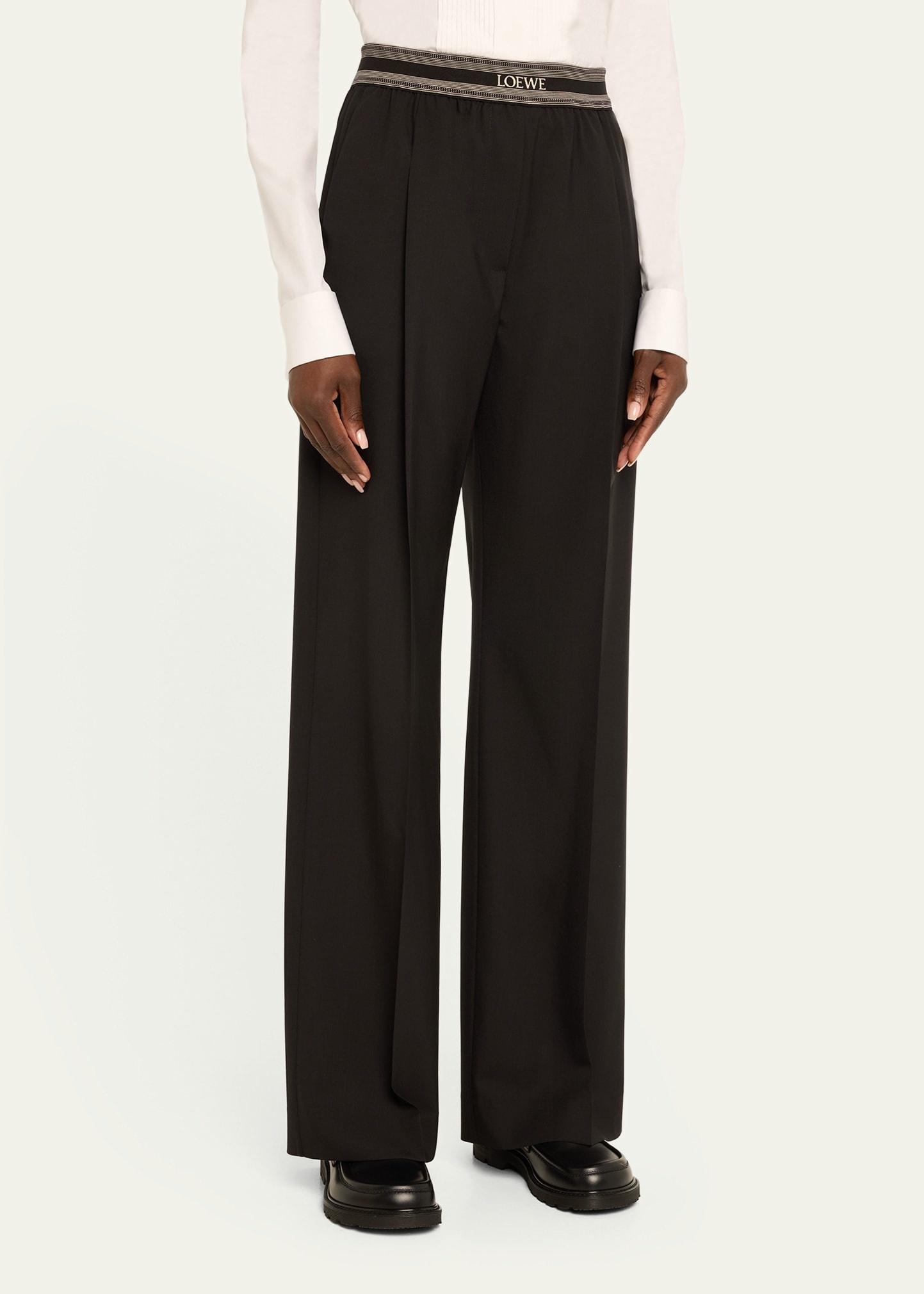 Logo Waistband Pintuck Wool Trousers - 4