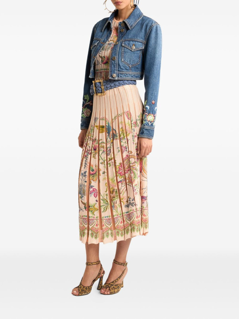 Etro pleated flora fauna-print midi skirt outlook
