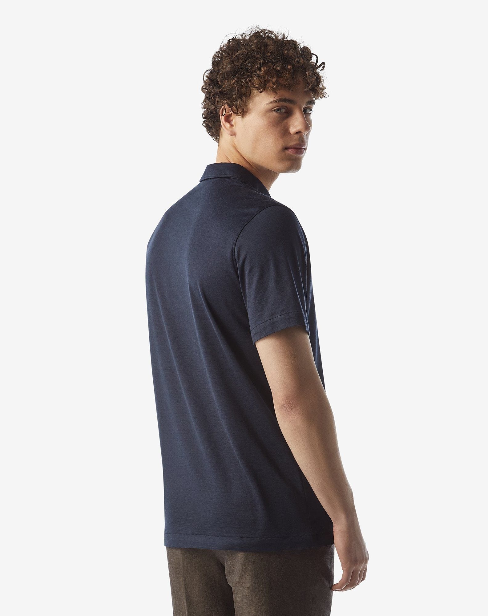 Navy blue button-up luxury jersey polo shirt - 3