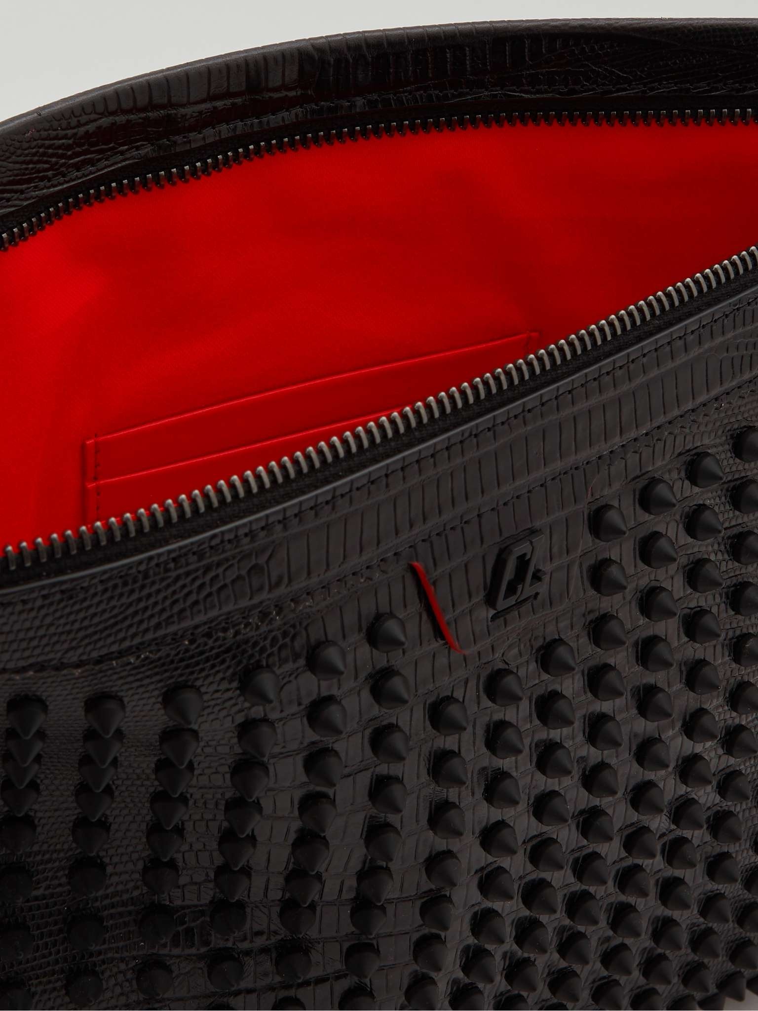 City Spiked Croc-Effect Leather Pouch - 3