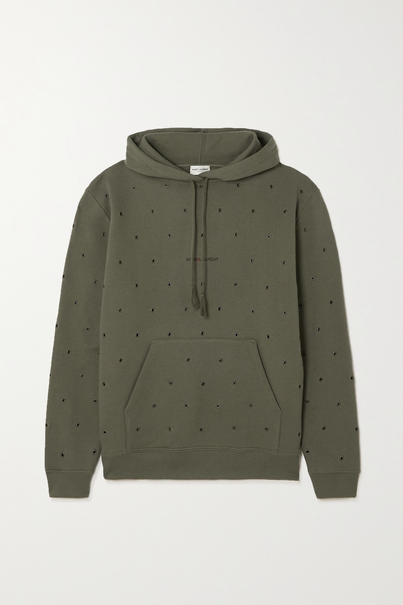 Eyelet-embellished printed cotton-jersey hoodie - 1
