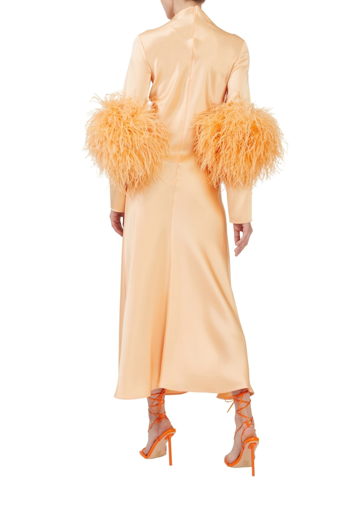 Satin Bias Feather Dress With Slit - 3