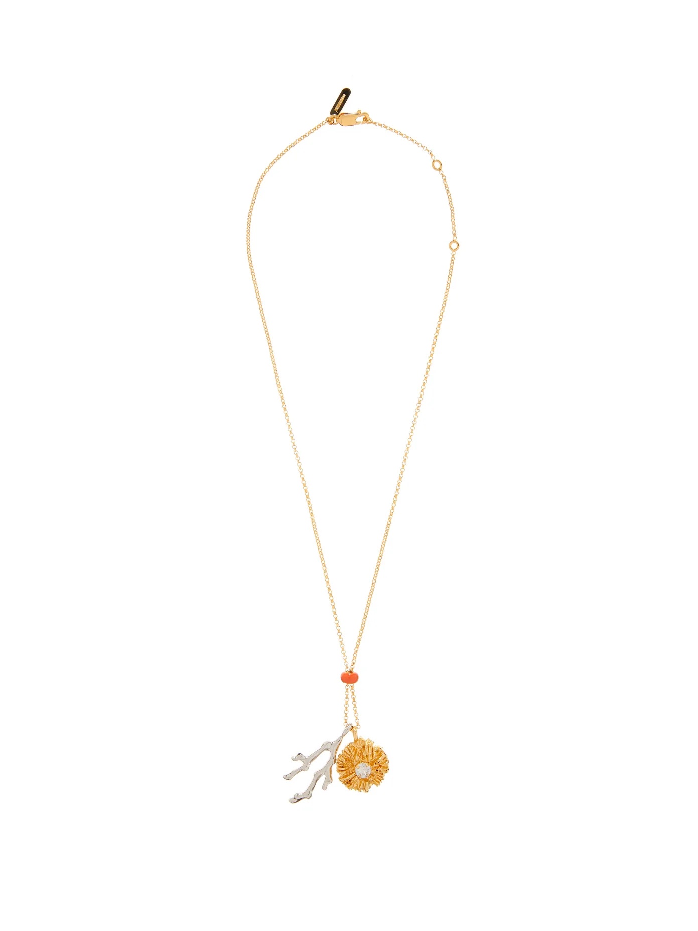 Flower and coral gold-tone pendant necklace - 1