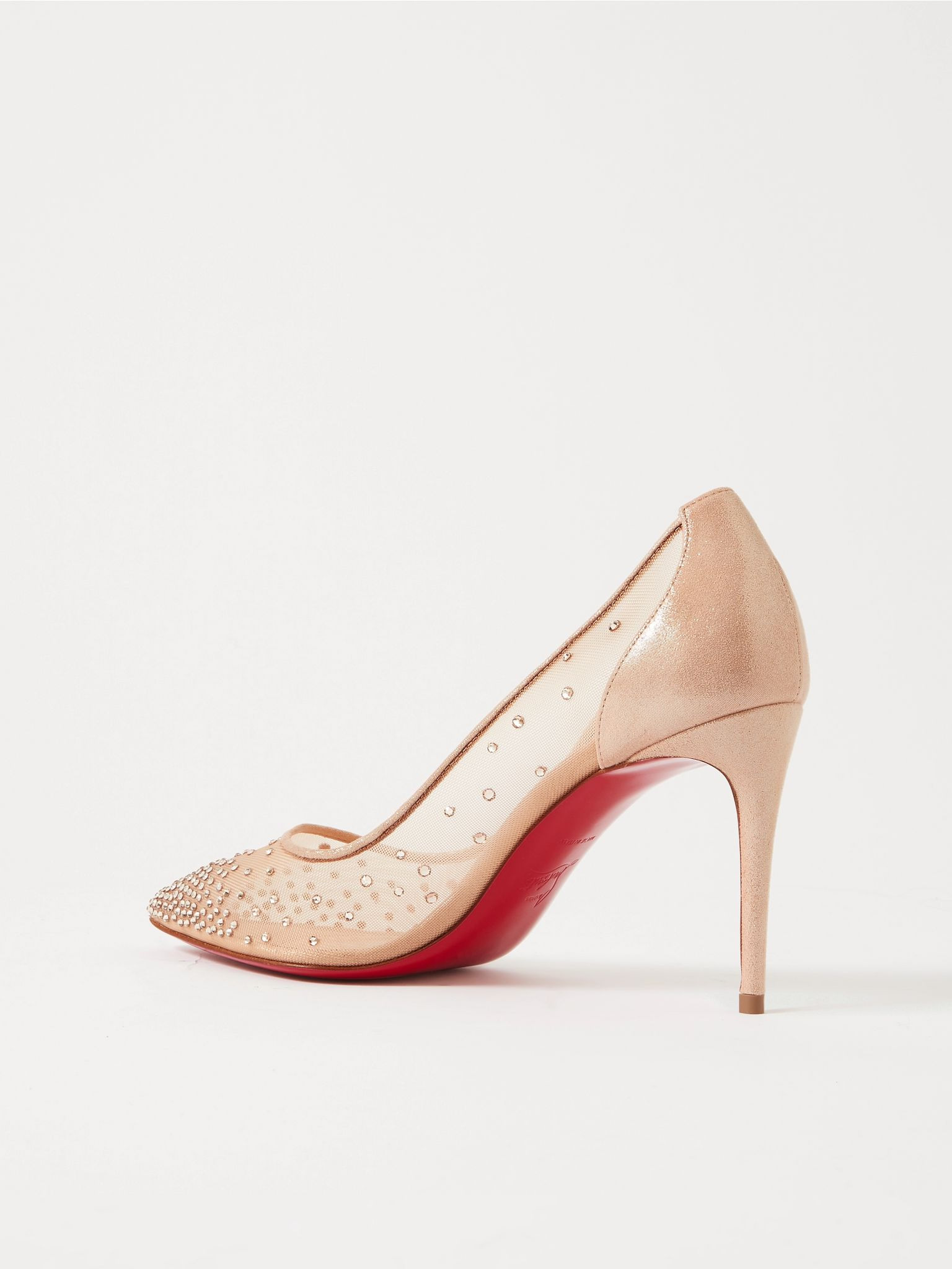 Follies 85 crystal-embellished mesh and glittered-leather pumps Neutral - 3