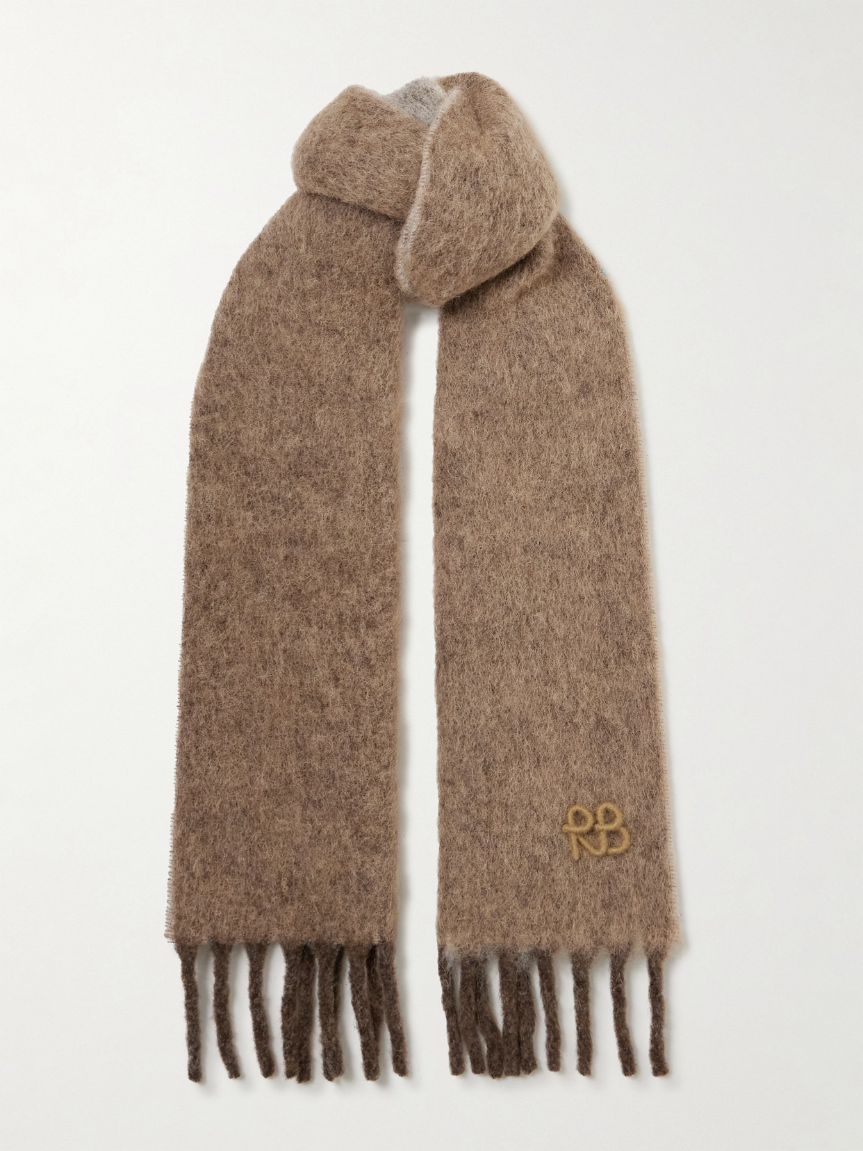 Appliquéd Fringed Knitted Scarf - 1