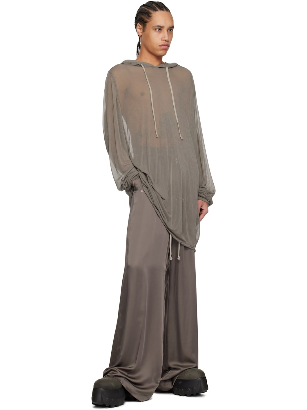 Gray Hollywood Viscose Crepe Jersey Hoodie - 4