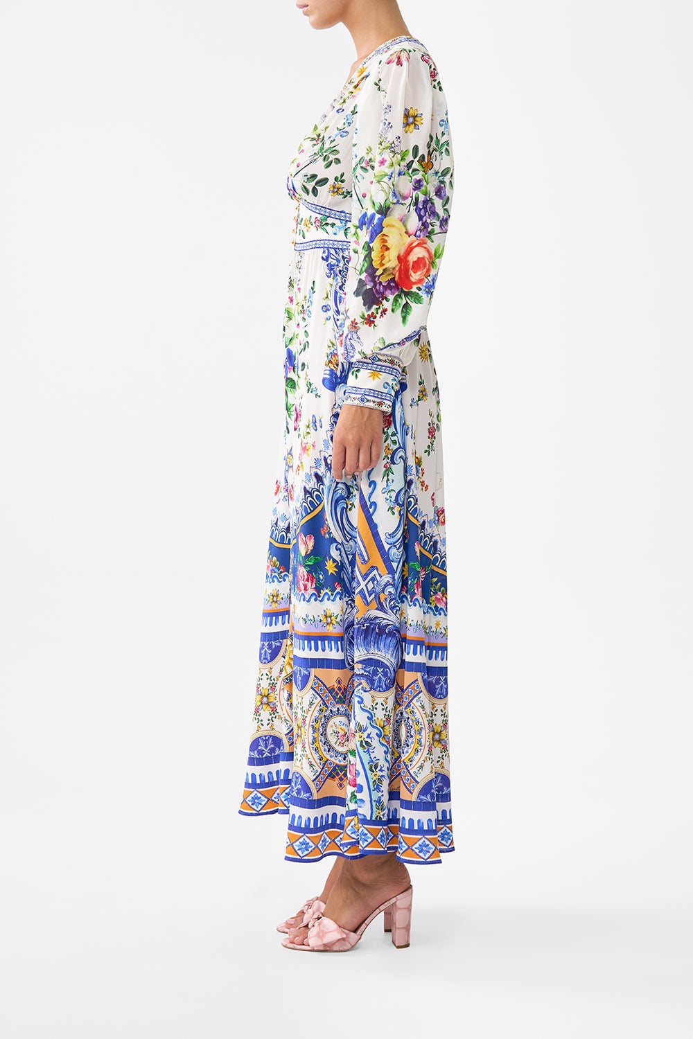 SHAPED WAISTBAND DRESS WITH GATHERED SLEEVES - 4