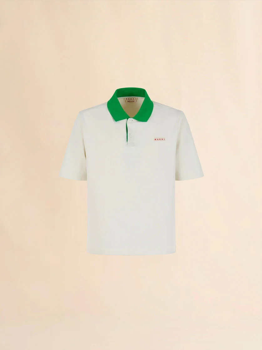 OFF-WHITE PIQUÉ POLO SHIRT WITH CONTRAST COLLAR - 1