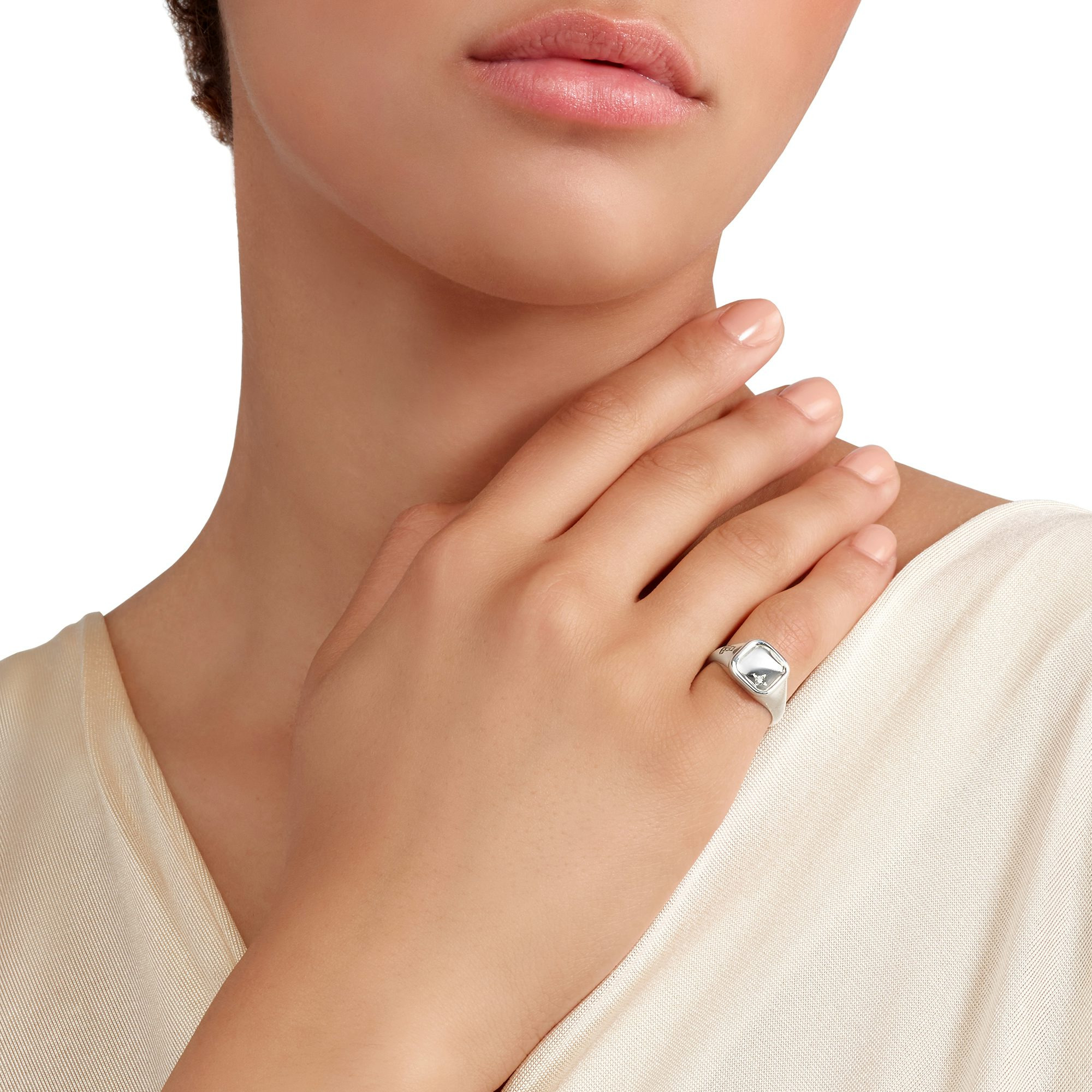 SILVER & WHITE DIAMOND SIGNET RING - 3