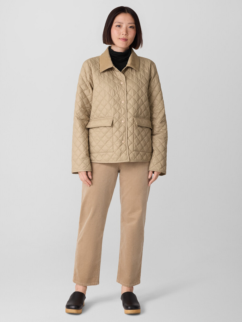 Eggshell Recycled Nylon Quilted Classic Collar Jacket 7